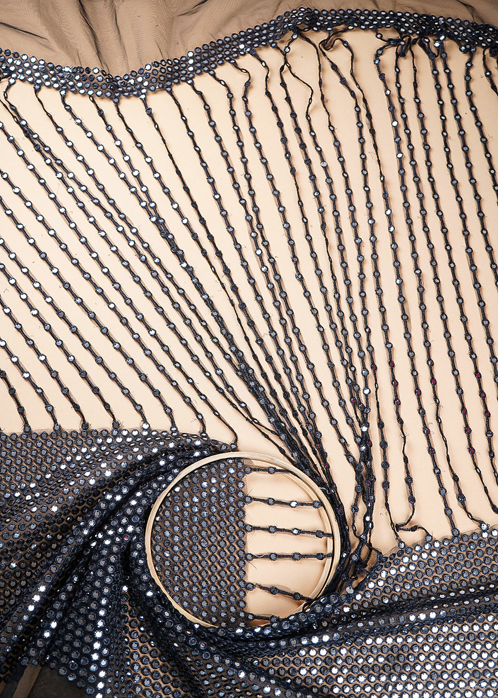 Black Net Fabric With All Over Laser Cutwork And One Side Border 21024