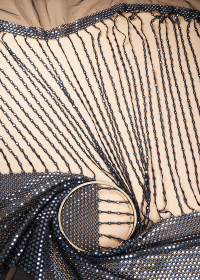 Black Imported Net Fabric With All Over Laser Cutwork And One Side Border 21024