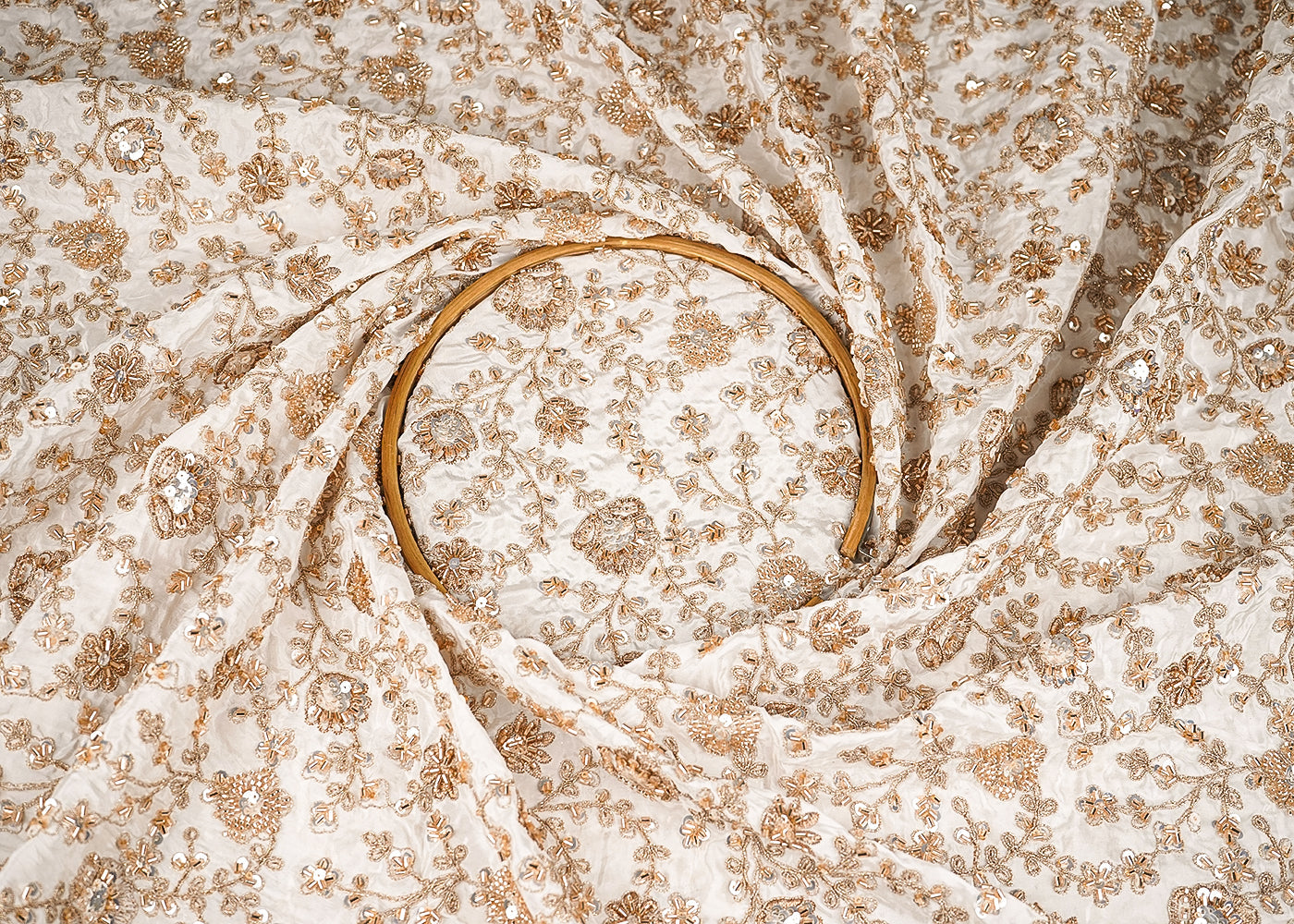 White Crepe Fabric With All Over Zari, Katdana And Sequins Work 21038
