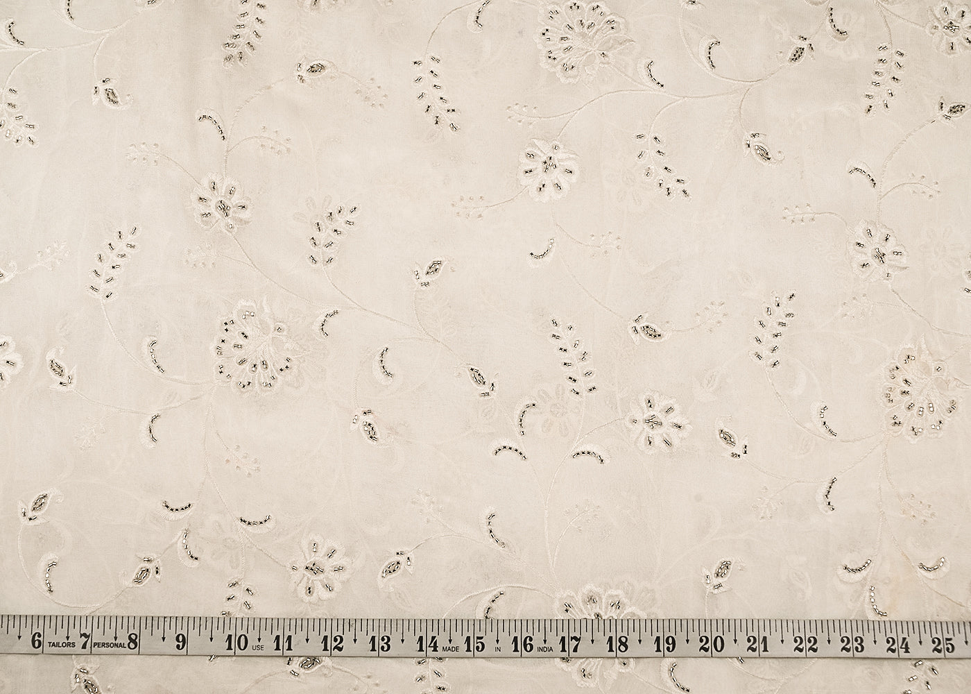 White Georgette Fabric with Allover Thread and Katdana Work 21043