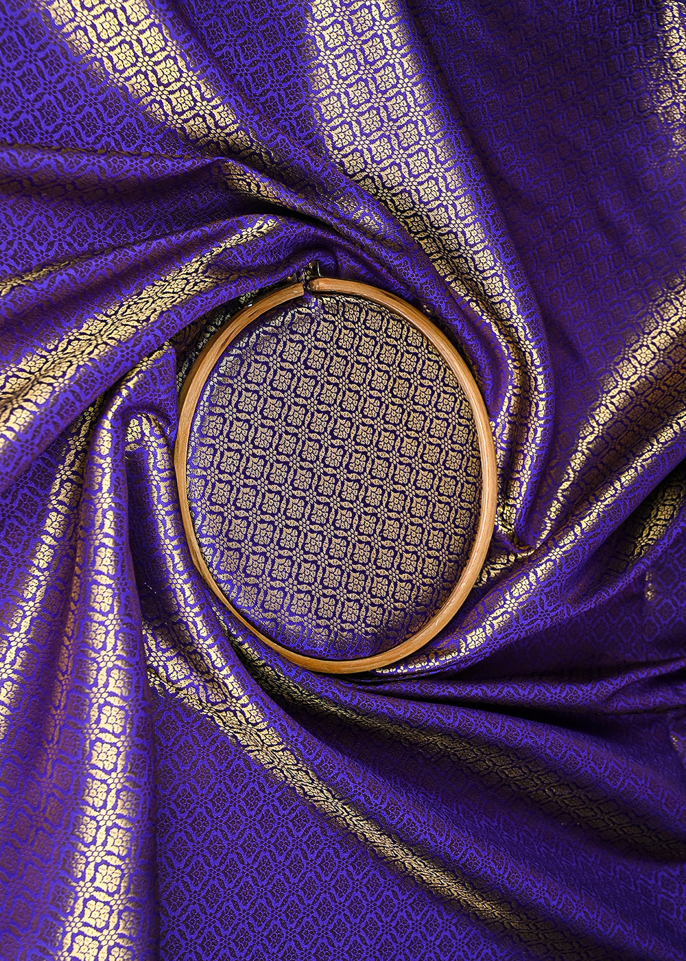 Purple Banarasi Brocade Fabric With All Over Golden Zari Handloom 21050