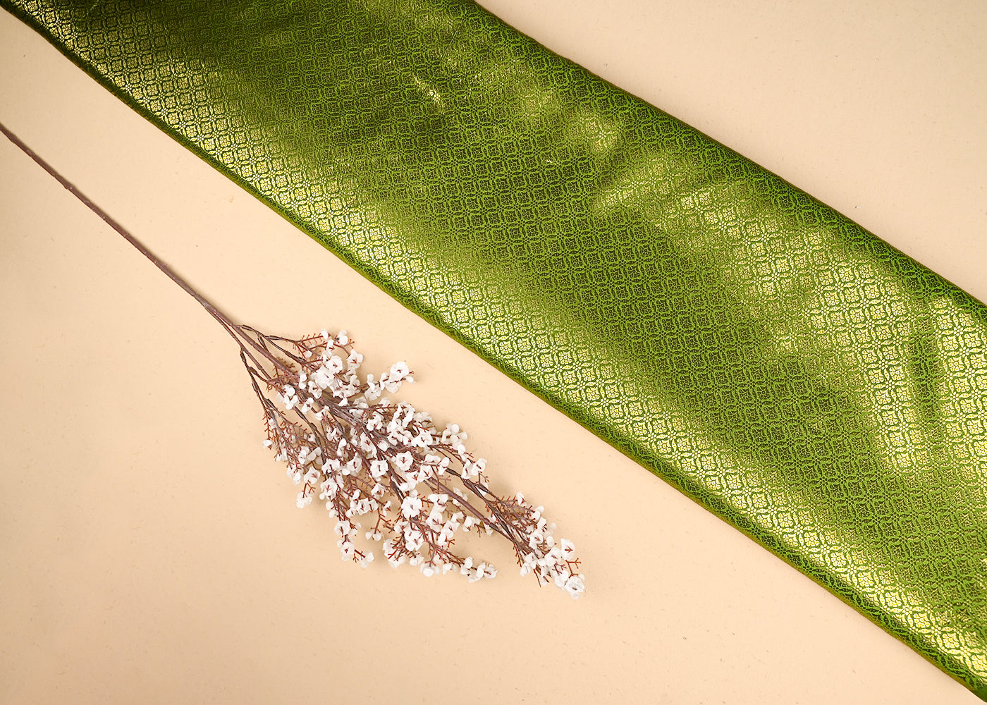 Mehendi Green Banarasi Brocade Fabric With All Over Golden Zari Handloom 21052