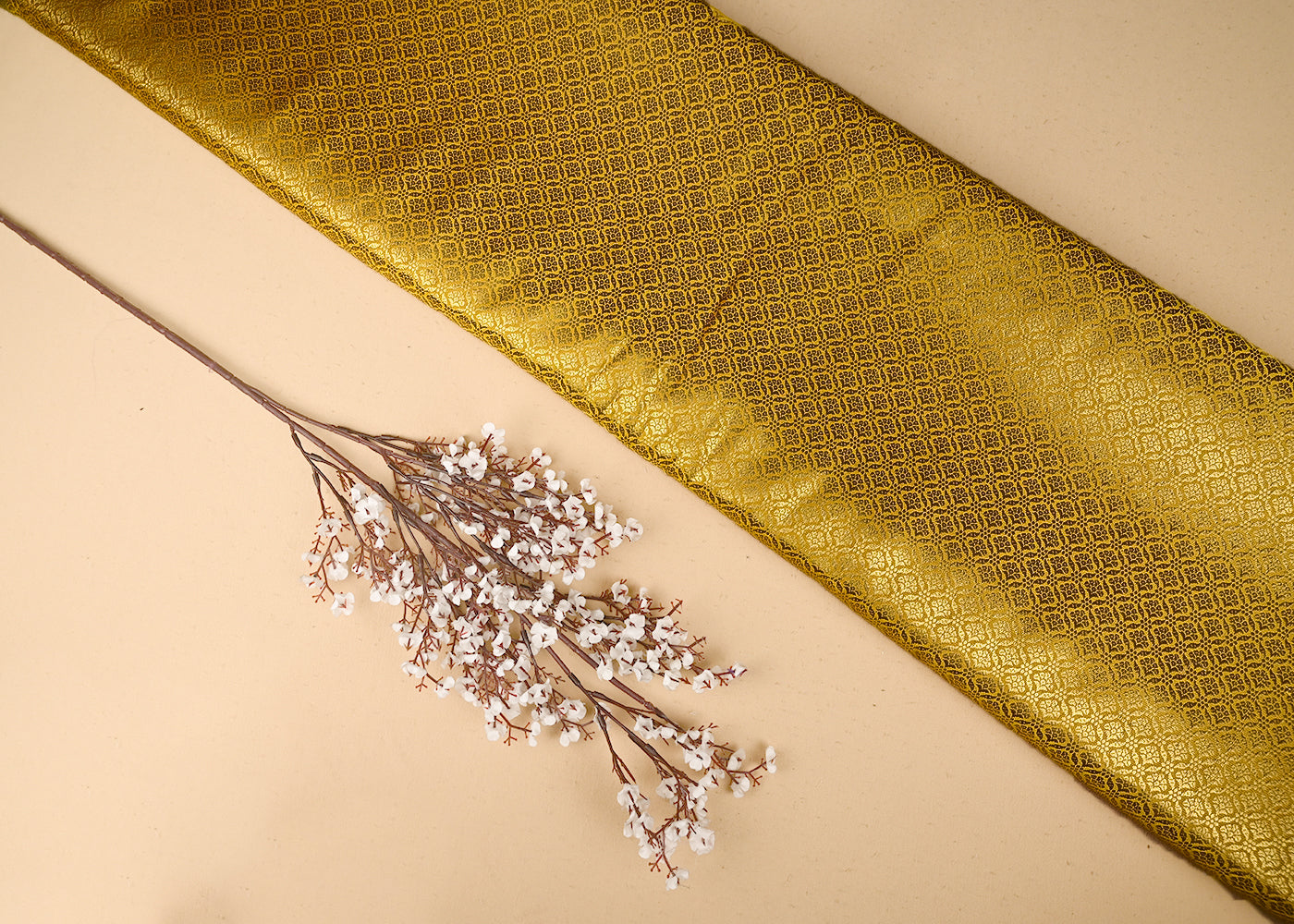 Yellow Banarasi Brocade Fabric With All Over Golden Zari Handloom 21053