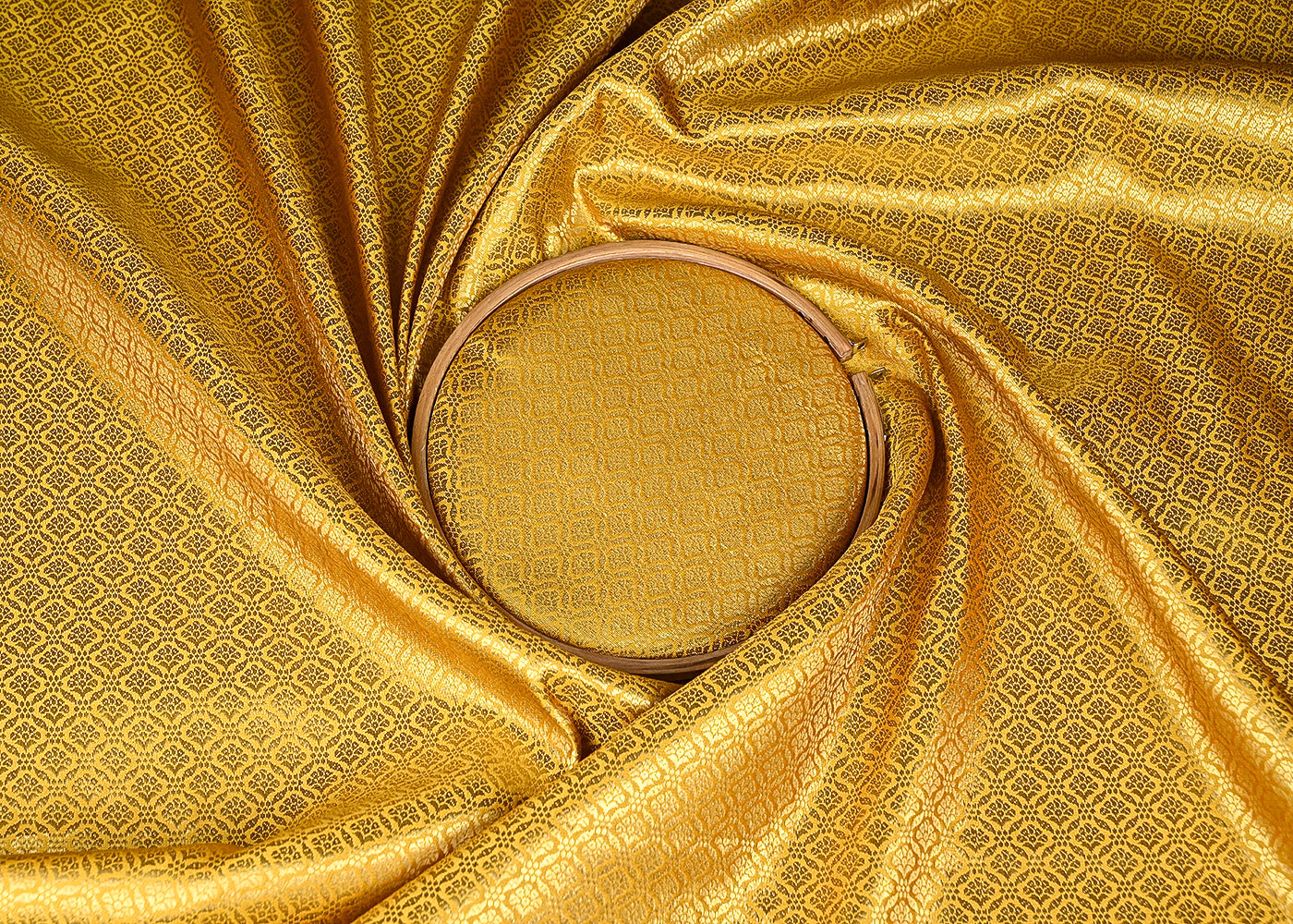 Yellow Banarasi Brocade Fabric With All Over Golden Zari Handloom 21053