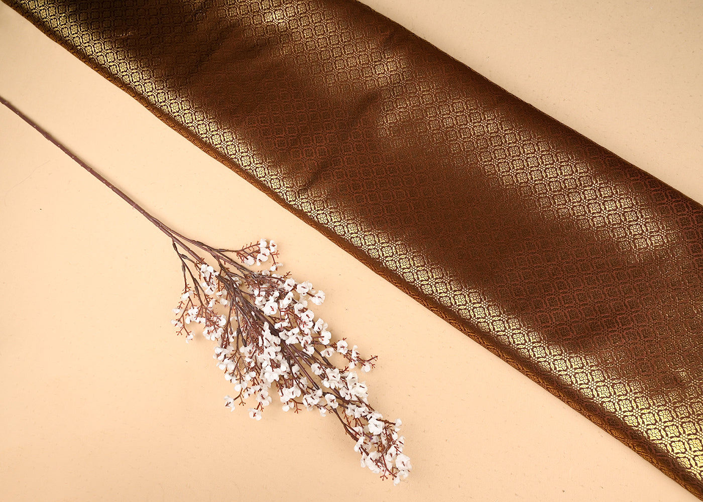 Coffee-Banarasi-Brocade-Fabric-With-All-Over-Golden-Zari-Handloom-21054