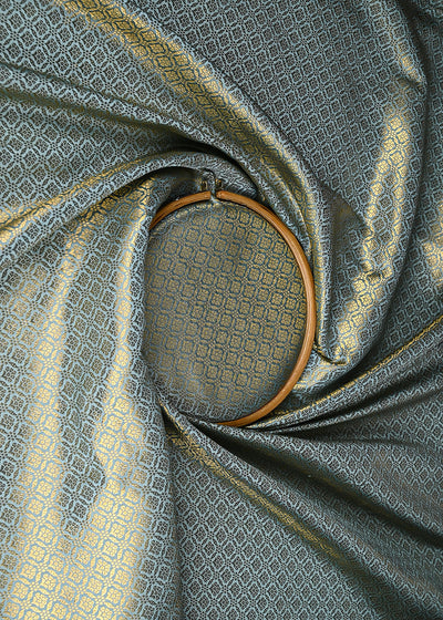 Blue Banarasi Brocade Fabric With All Over Golden Zari Handloom 21055