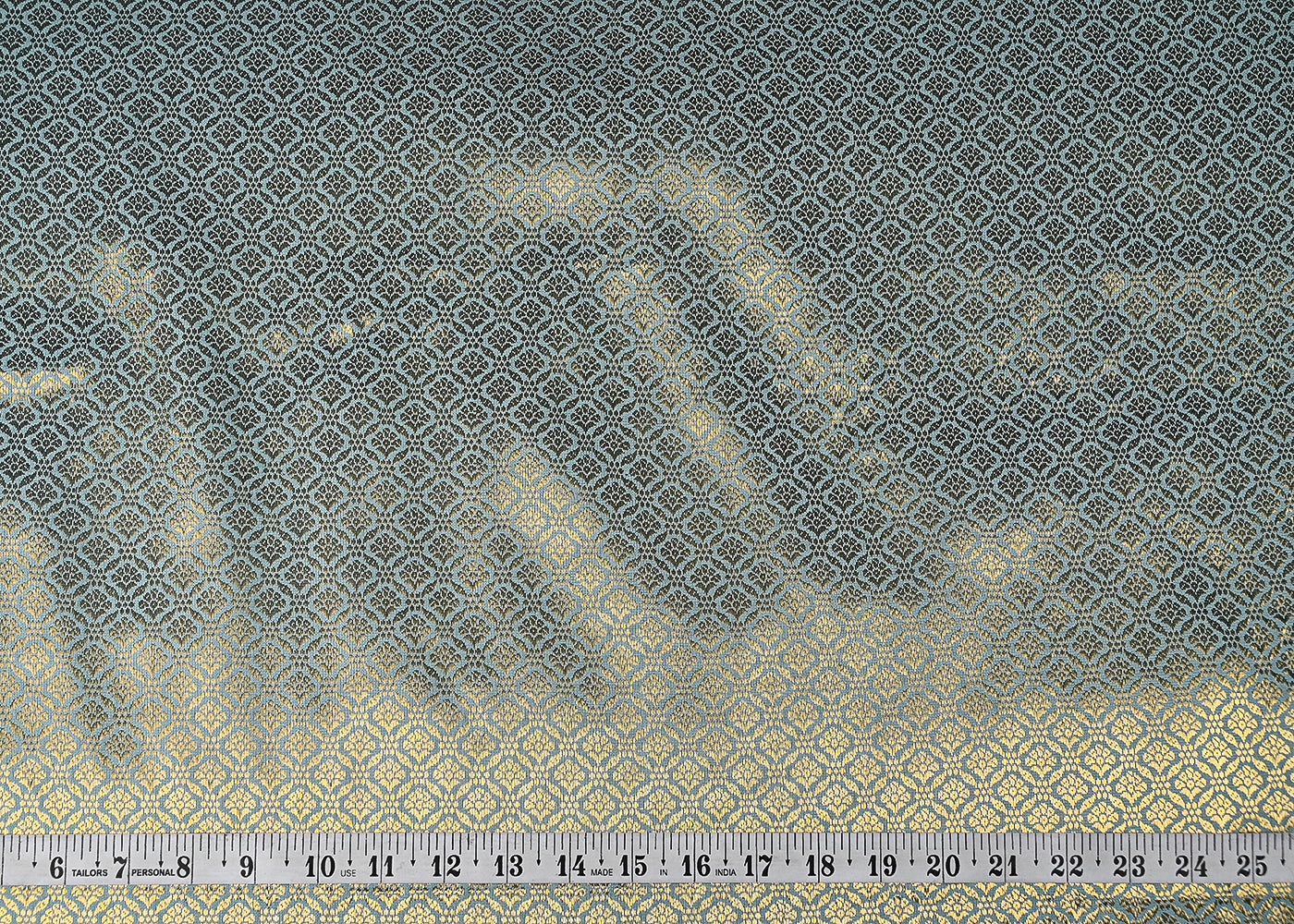 Blue Banarasi Brocade Fabric With All Over Golden Zari Handloom 21055