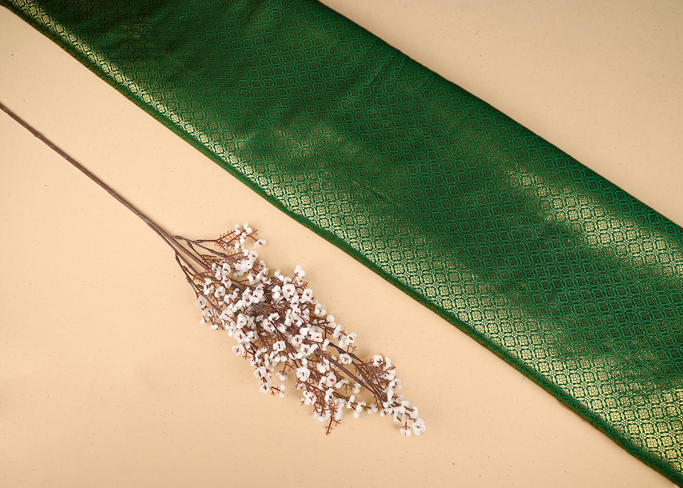 Green-Banarasi-Brocade-Fabric-With-All-Over-Golden-Zari-Handloom-21056