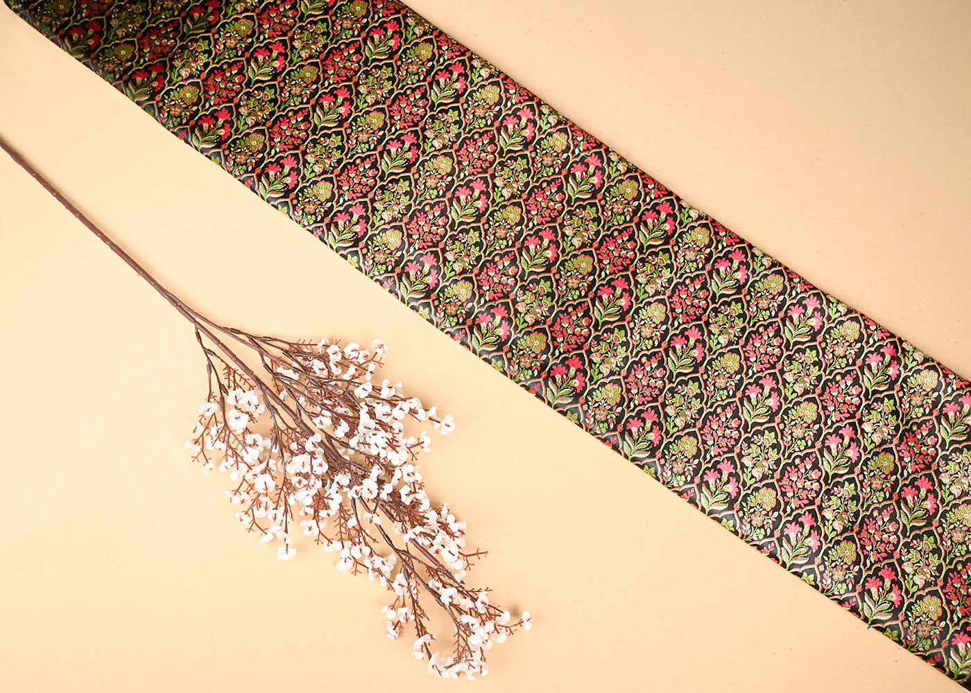 Black-Banarasi-Brocade-Fabric-With-All-Over-Thread-And-Golden-Zari-Handloom-21063