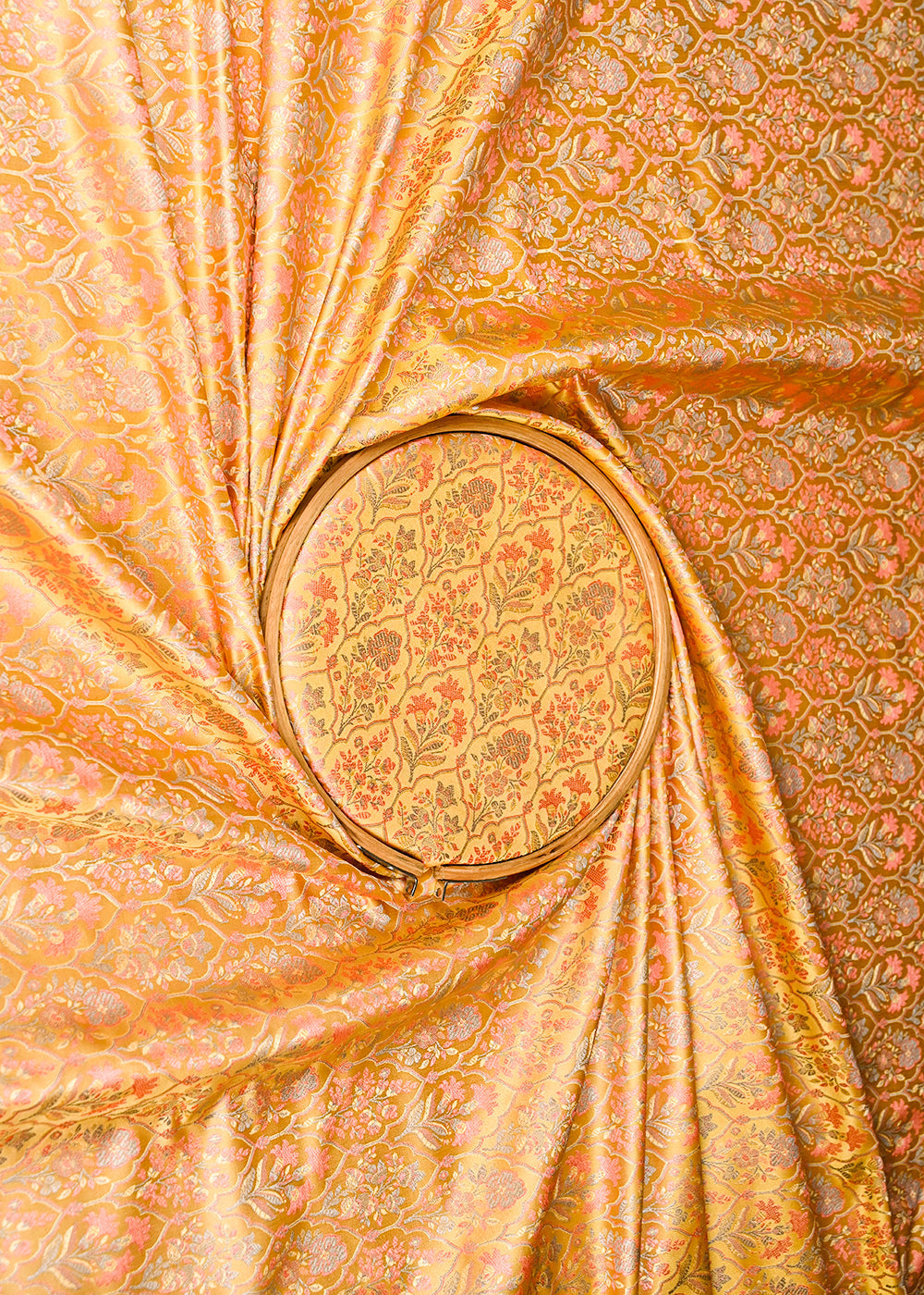 Yellow-Banarasi-Brocade-Fabric-With-All-Over-Thread-And-Golden-Zari-Handloom-21066-close-view