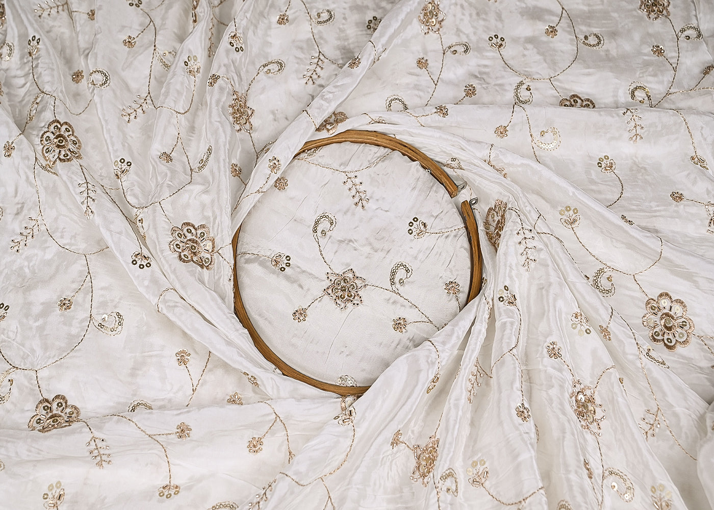 White Crepe Fabric With Allover Zari, Katdana And Sequins Work 21068