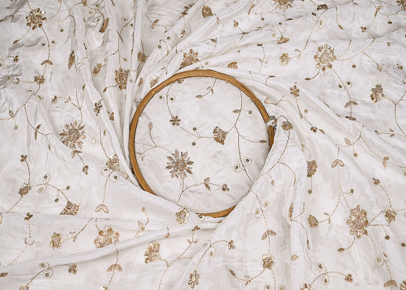 White Crepe Fabric With Allover Zari, Katdana And Sequins Work 21069