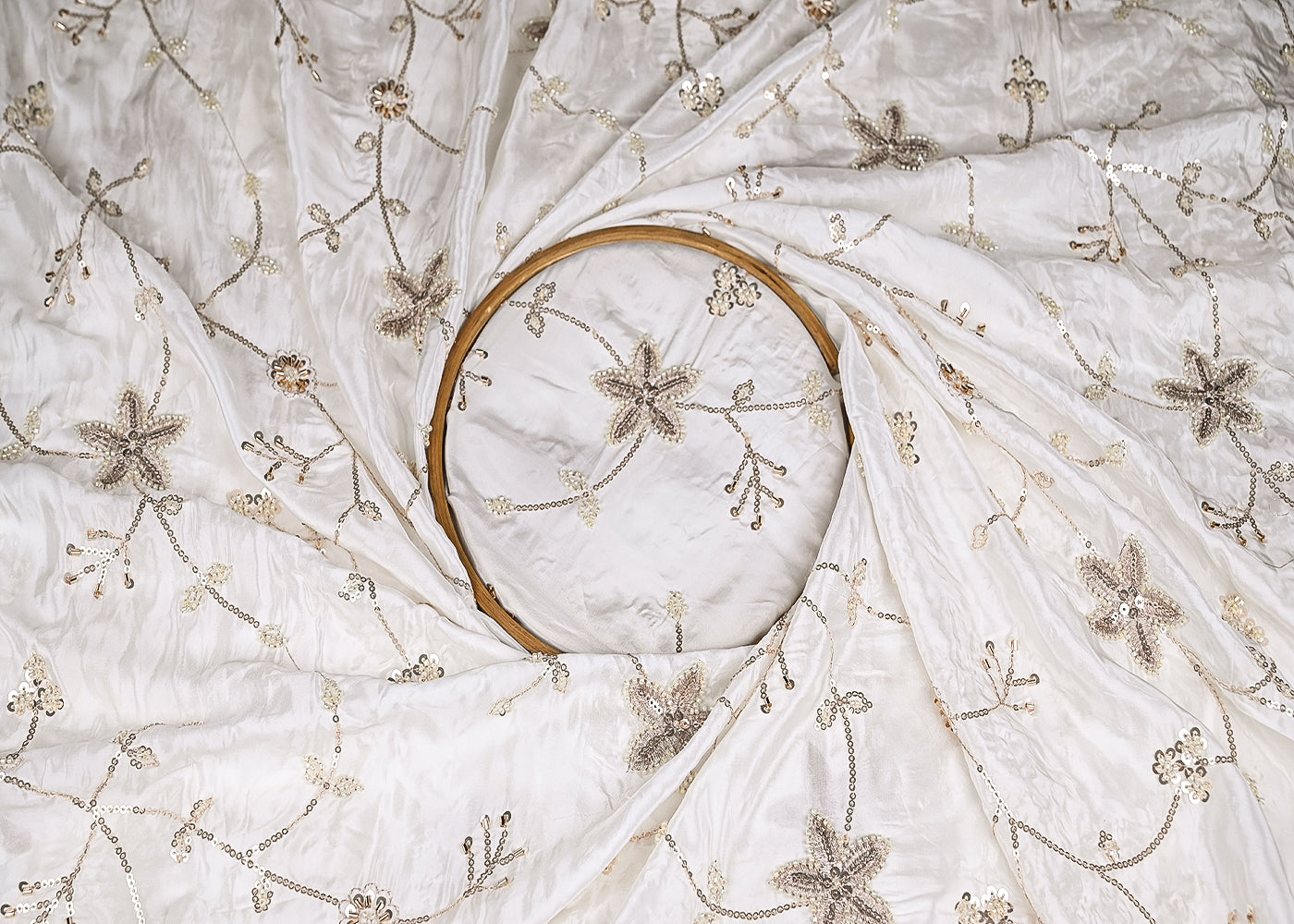 White Crepe Fabric With Allover Zari, Bead, Katdana And Sequins Work 21070