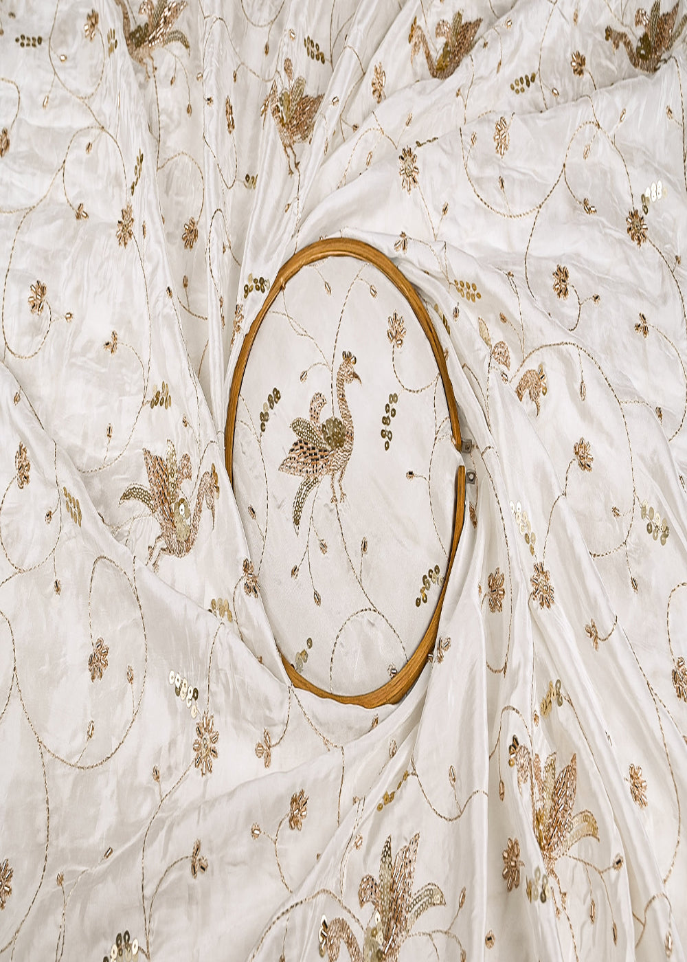 White-Dyeable-Crepe-Fabric-With-Peacock-Motif-Of-Zari,-Katdana-And-Sequins-Work-21071-close-view