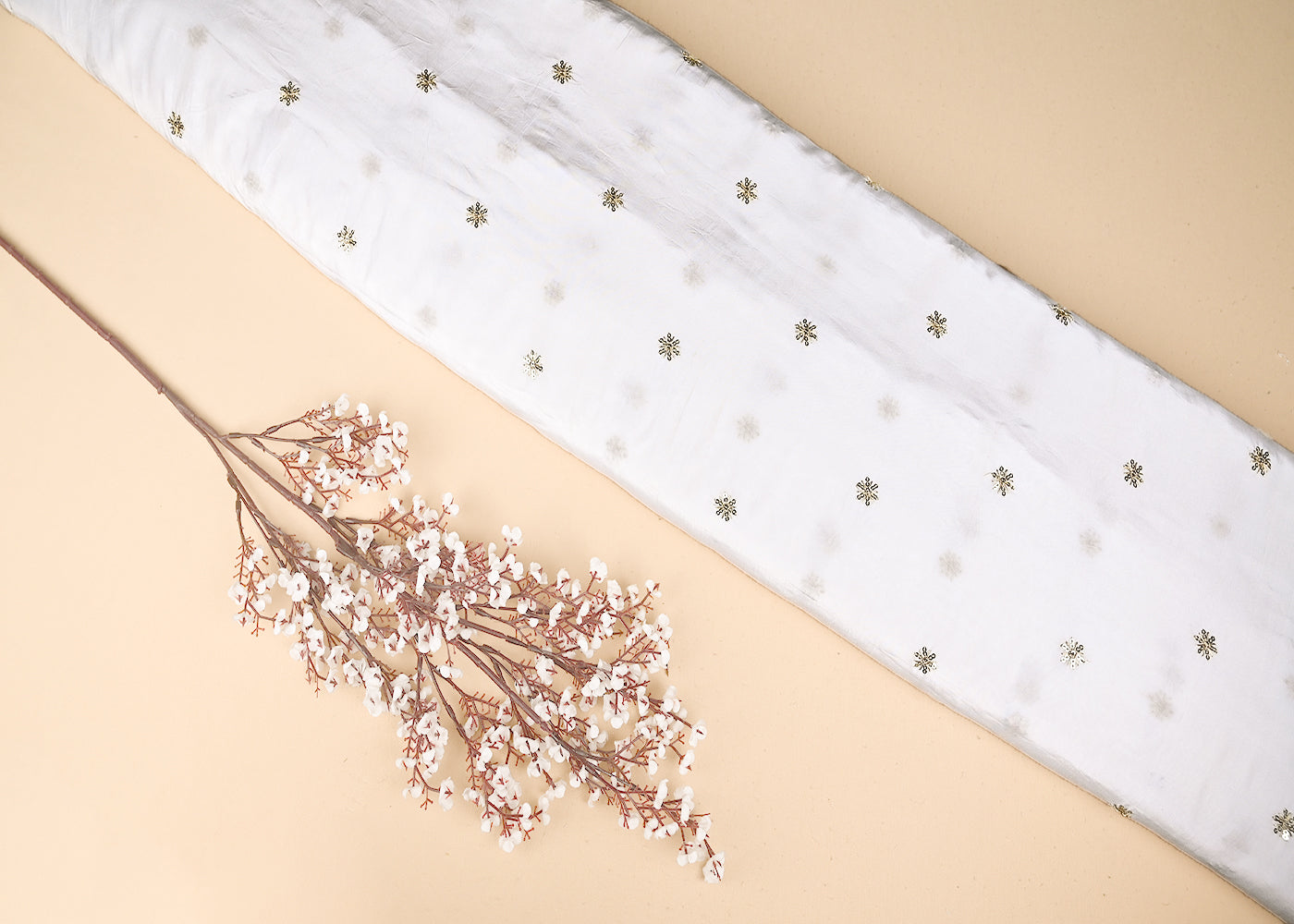 White Crepe Fabric With Allover Buti Of Sequins And Zari Work 21078