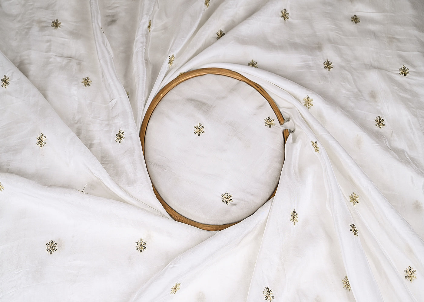 White Crepe Fabric With Allover Buti Of Sequins And Zari Work 21078