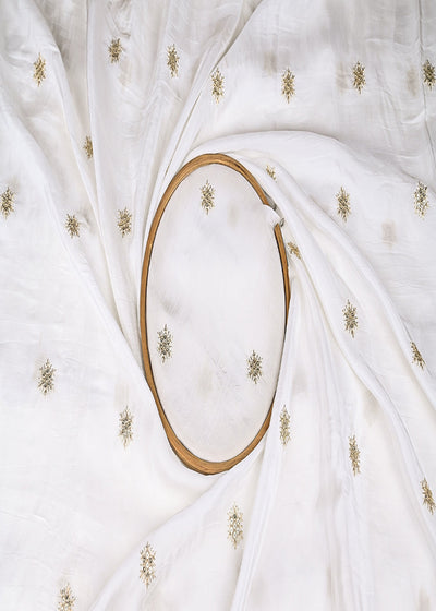 White Dyeable Crepe Fabric With All Over Buti Of Sequins And Zari Work 21079