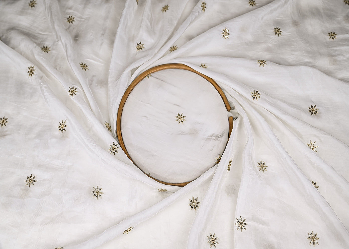 White Crepe Fabric With Allover Buti Of Sequins And Zari Work 21081