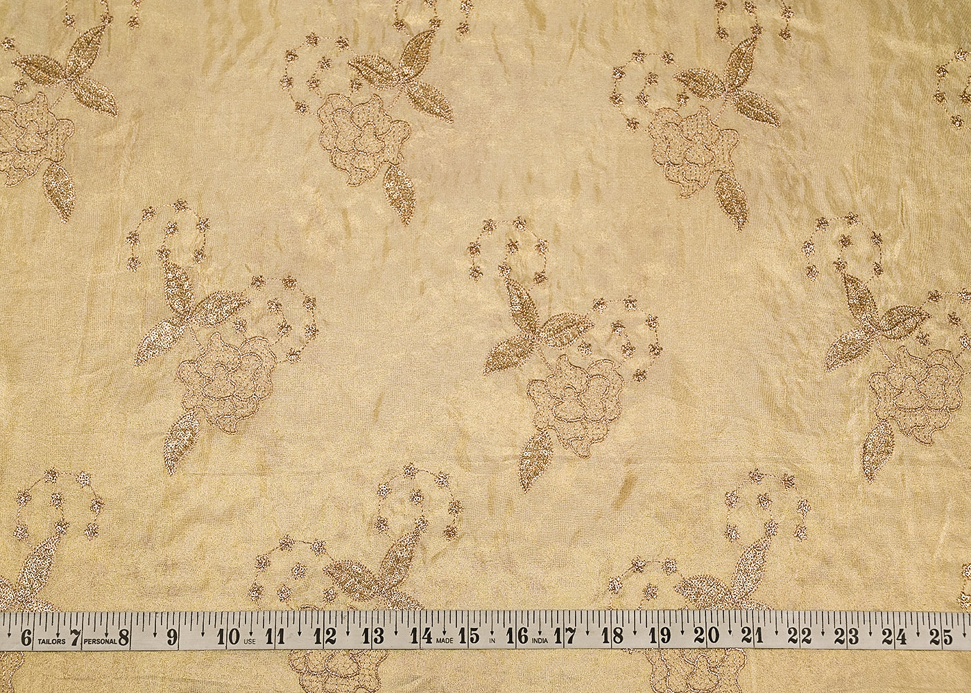 Golden Tissue Fabric with Allover Zari and Sequins Work 21086