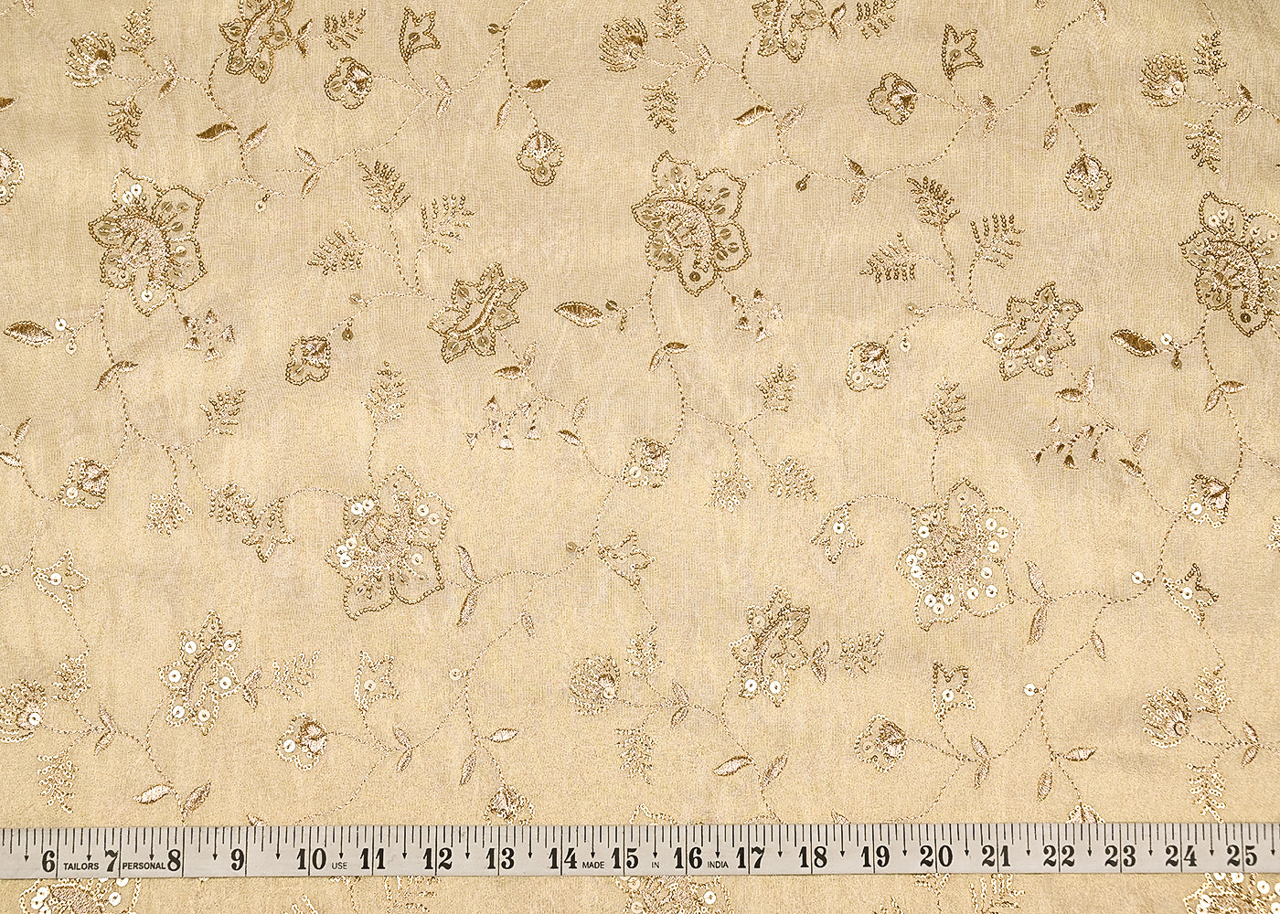 Golden Tissue Fabric with Allover Zari and Sequins Work 21087