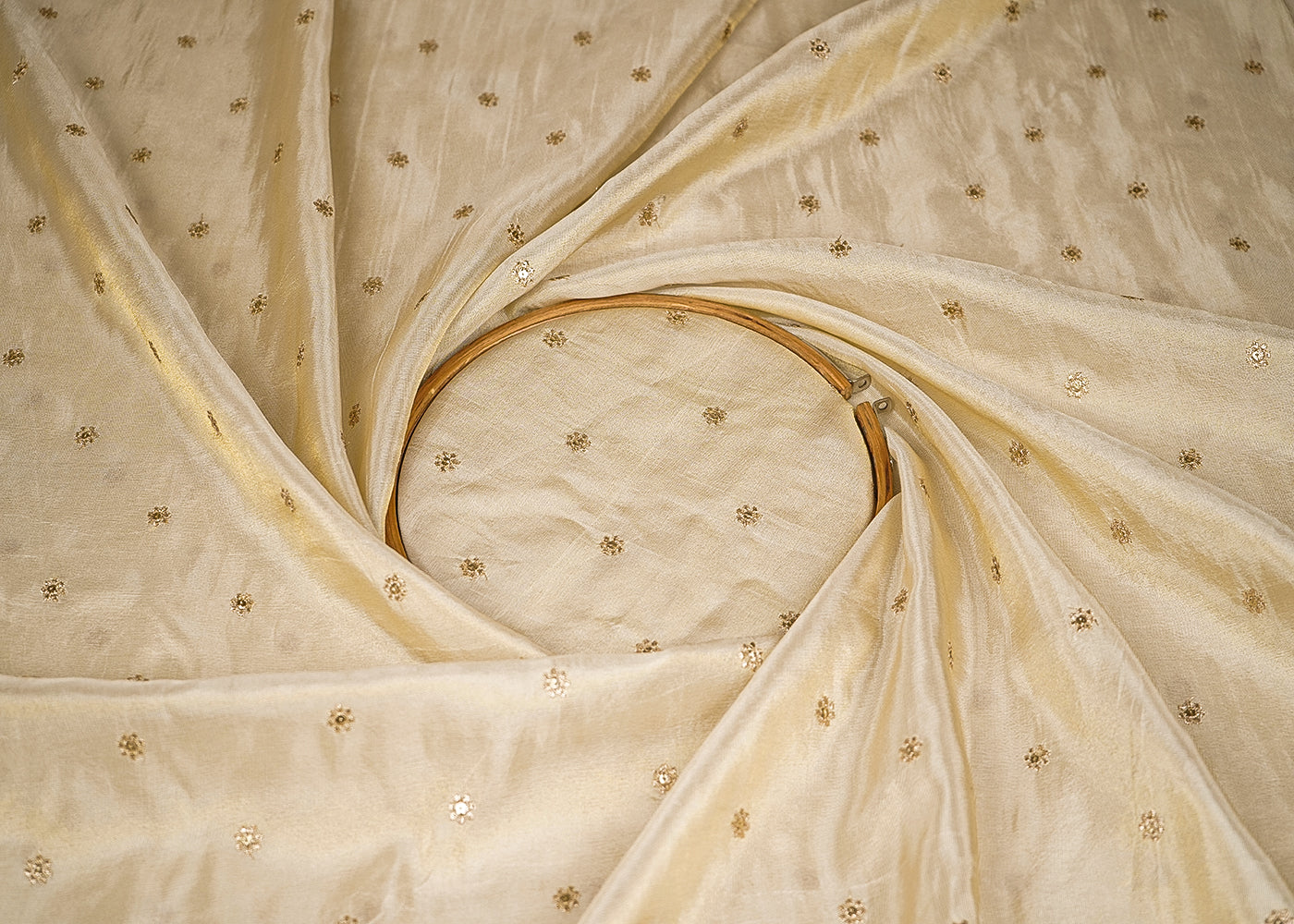 Golden Tissue Fabric with Allover Buti of Zari and Sequins Work 21090