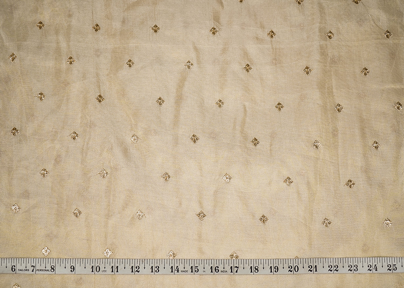 Golden Tissue Fabric with Allover Buti of Zari and Sequins Work 21093