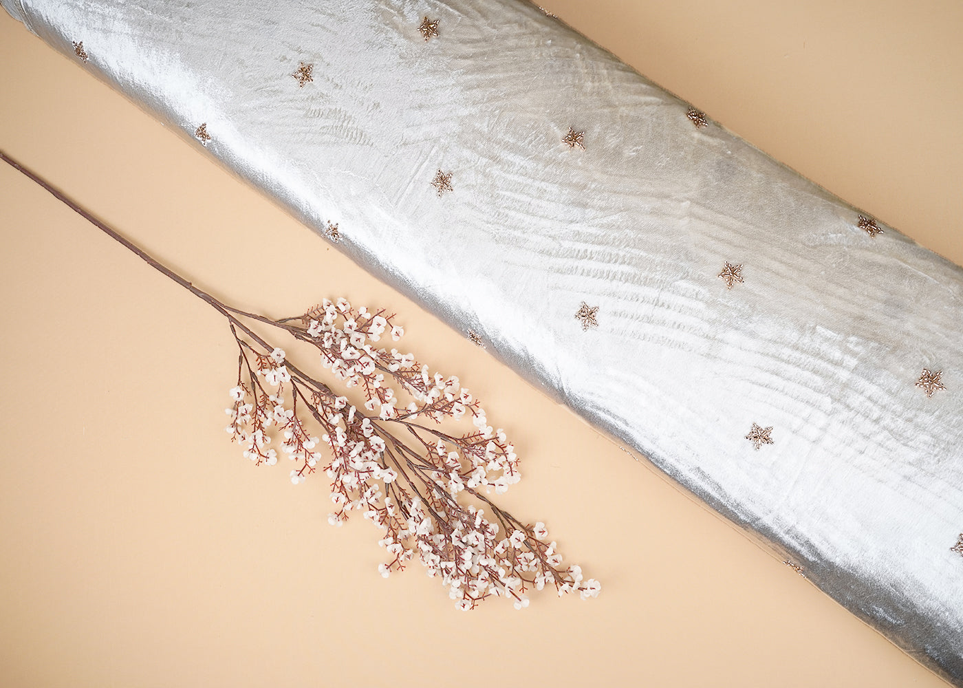 White Velvet Fabric With All Over Buti of Katdana And Bead Work 21107