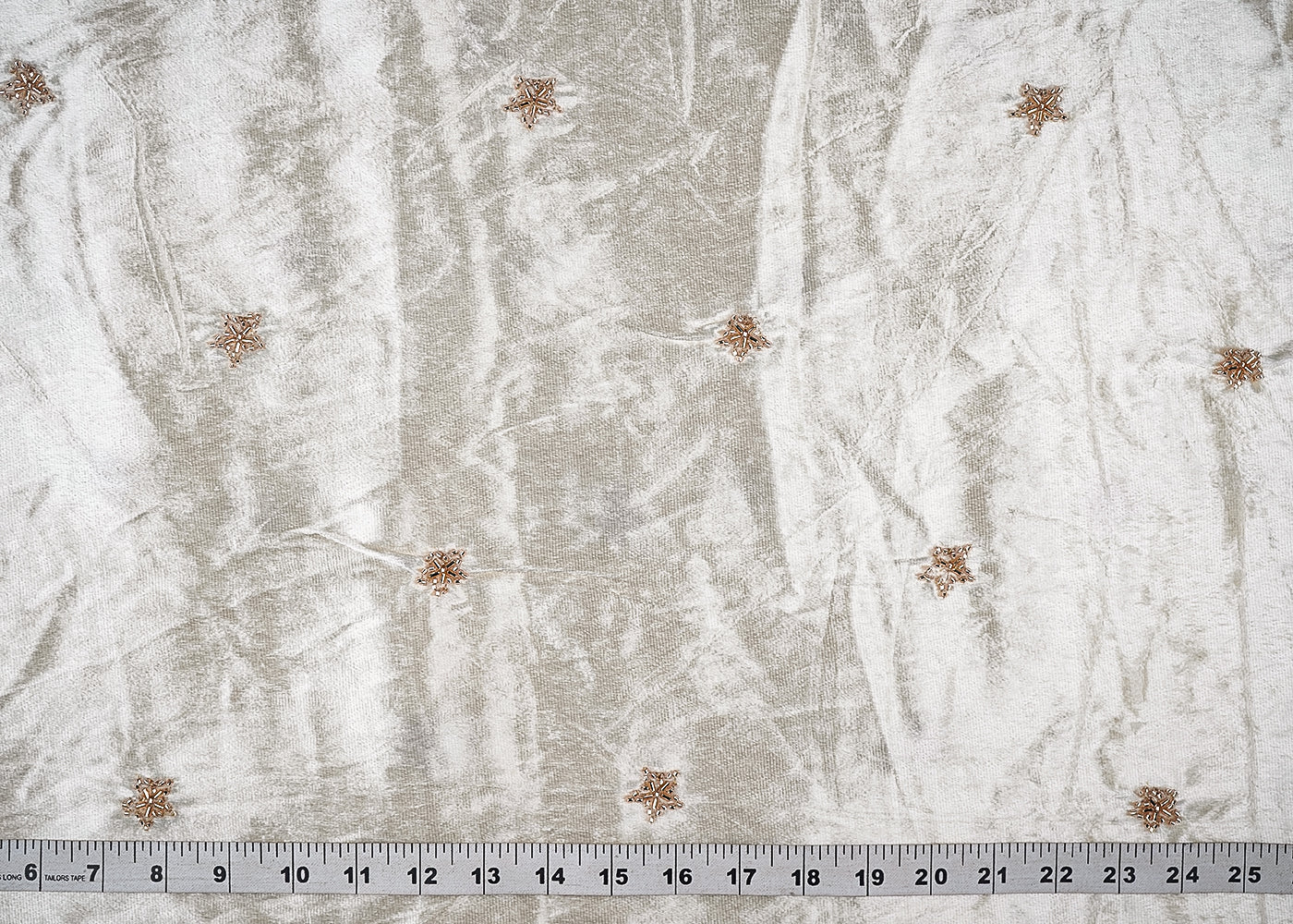 White Velvet Fabric With All Over Buti of Katdana And Bead Work 21107