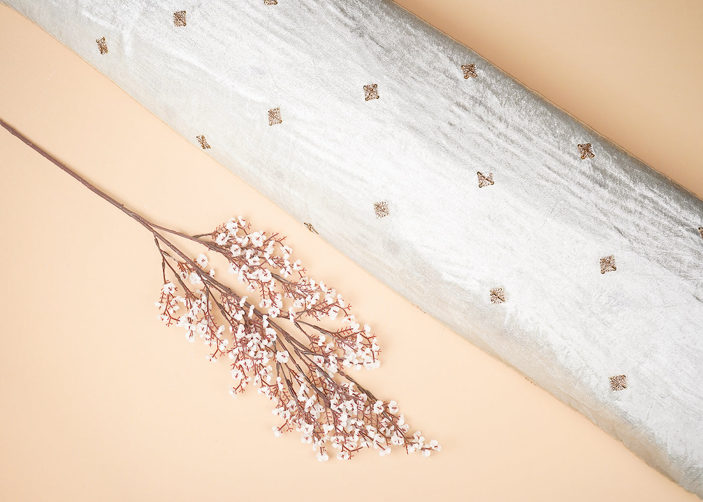 White Velvet Fabric With All Over Buti of Katdana And Bead Work 21108