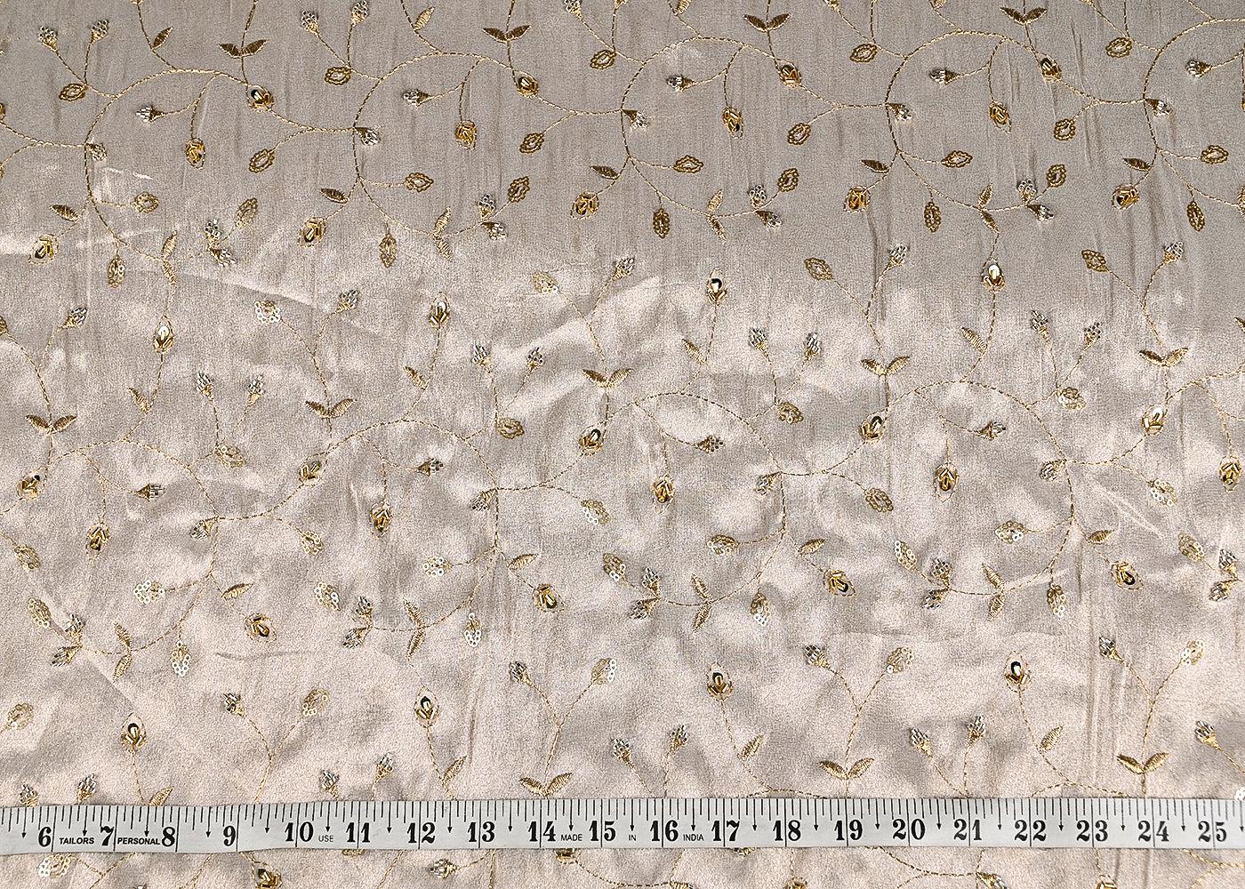 Light Golden Light Golden Tissue Fabric With All Over Sequins, Katdana And Bead Work 21110