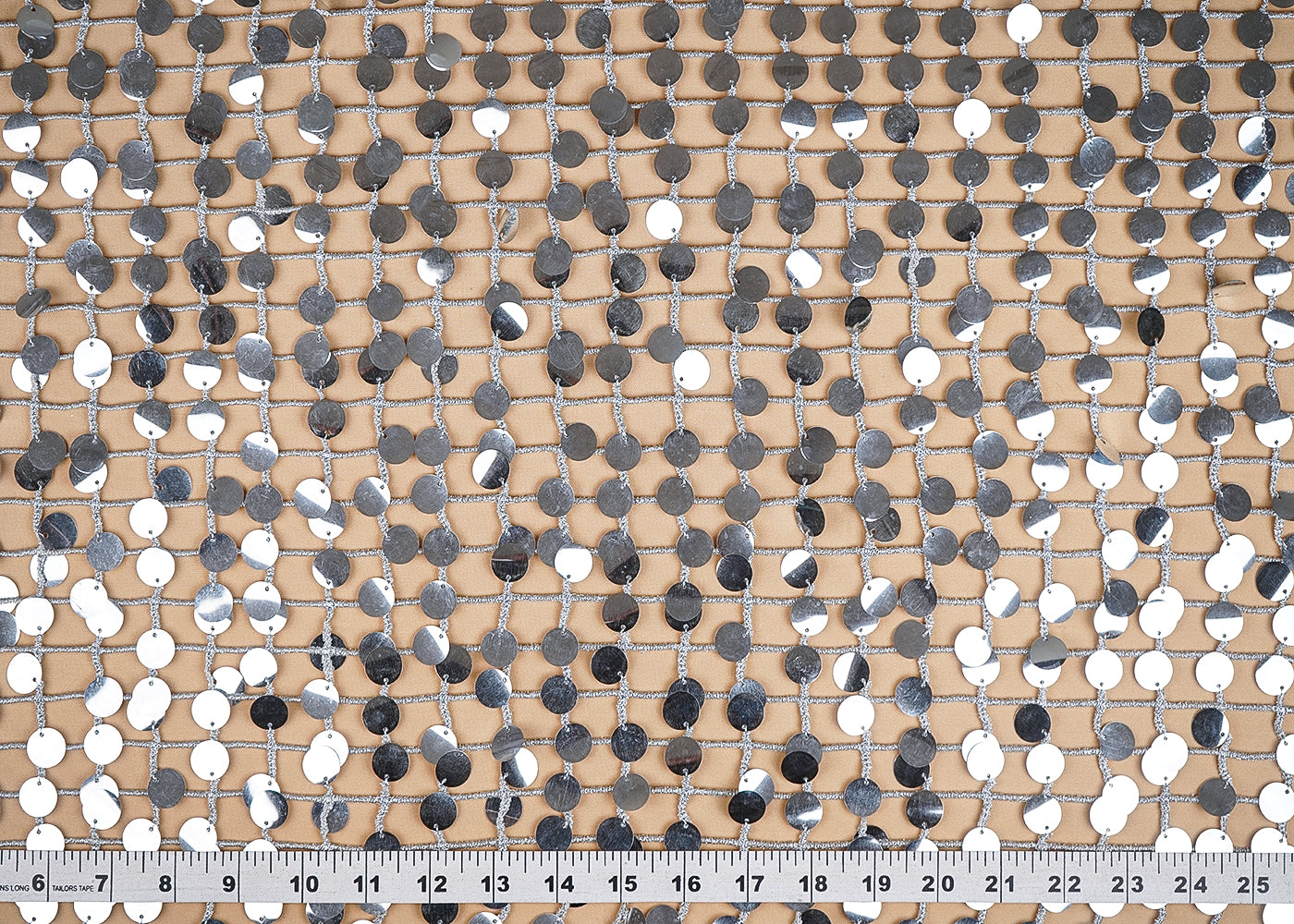 Silver Imported Laser Cutwork Net Fabric With All Over Zari And Faux Mirror Work 21115