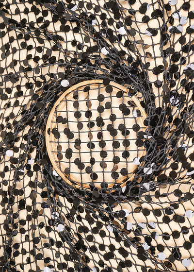 Black Imported Laser Cutwork Net Fabric With All Over Zari And Faux Mirror Work 21119