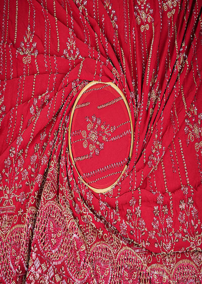 Maroon Georgette Fabric With Allover Sequins, Katdana And Bead Work With Heavy Border 21122