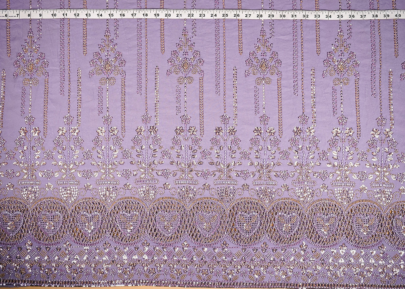 Lavender Georgette Fabric With Allover Sequins, Katdana And Bead Work With Heavy Border 21124