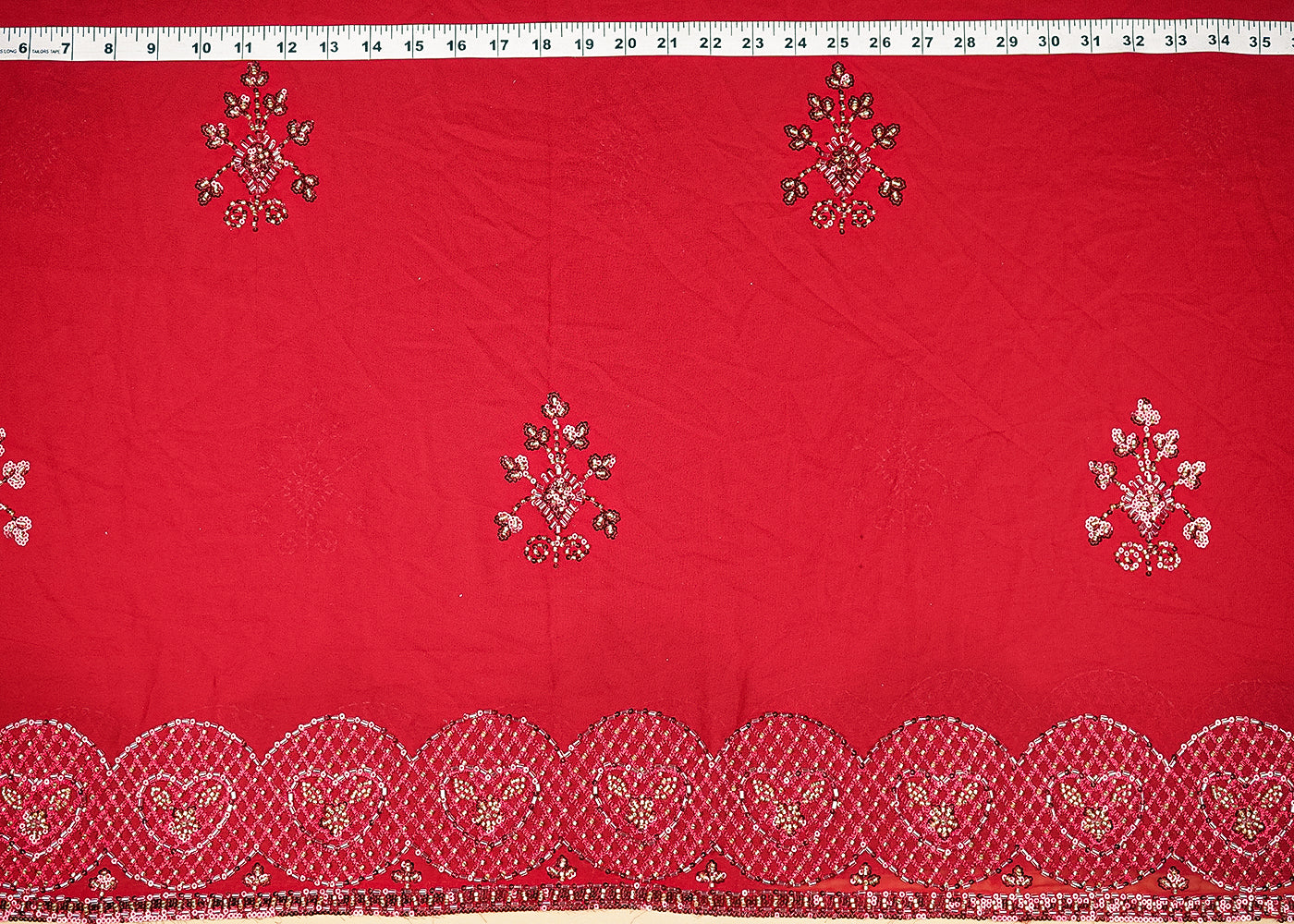 Maroon Georgette Fabric With Allover Sequins, Katdana And Bead Work With Two Side Border 21126