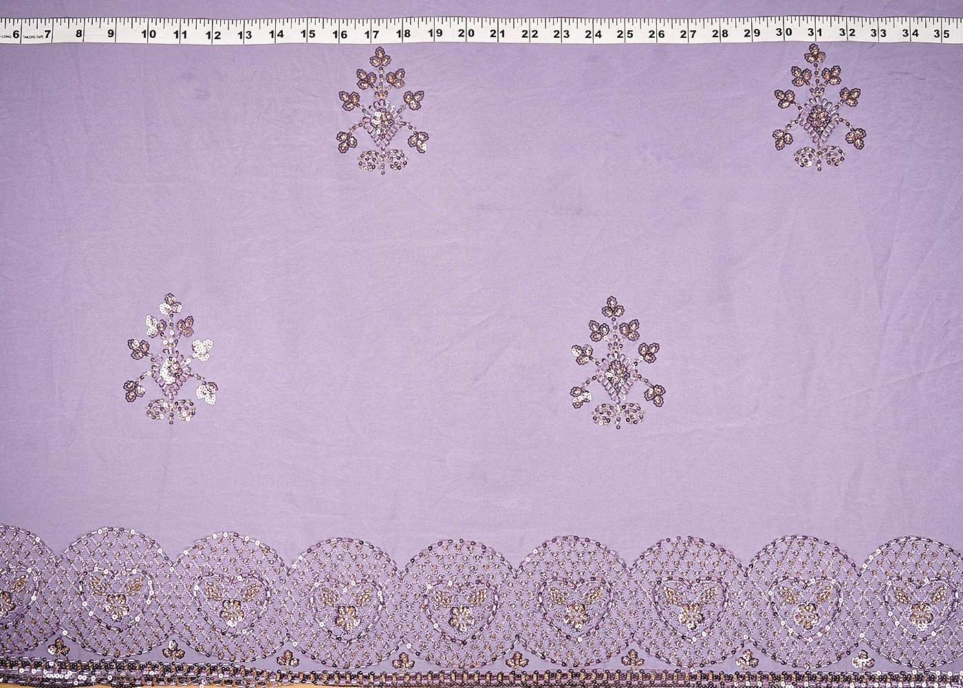 Lavender Georgette Fabric With Allover Sequins, Katdana And Bead Work With Two Side Border 21128