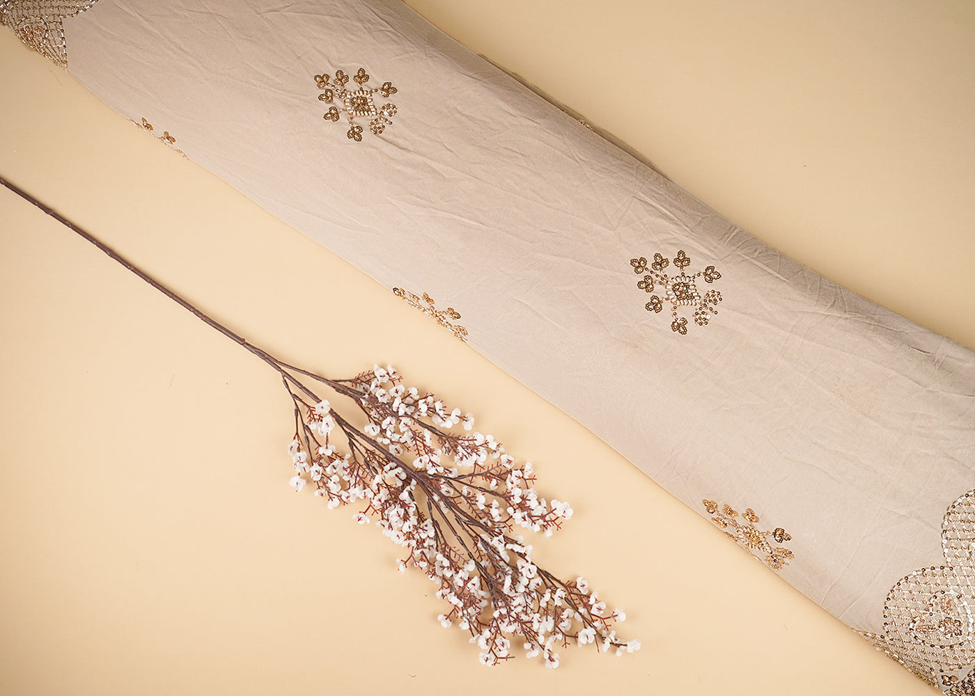 Beige Georgette Fabric With Allover Sequins, Katdana And Bead Work With Two Side Border 21129