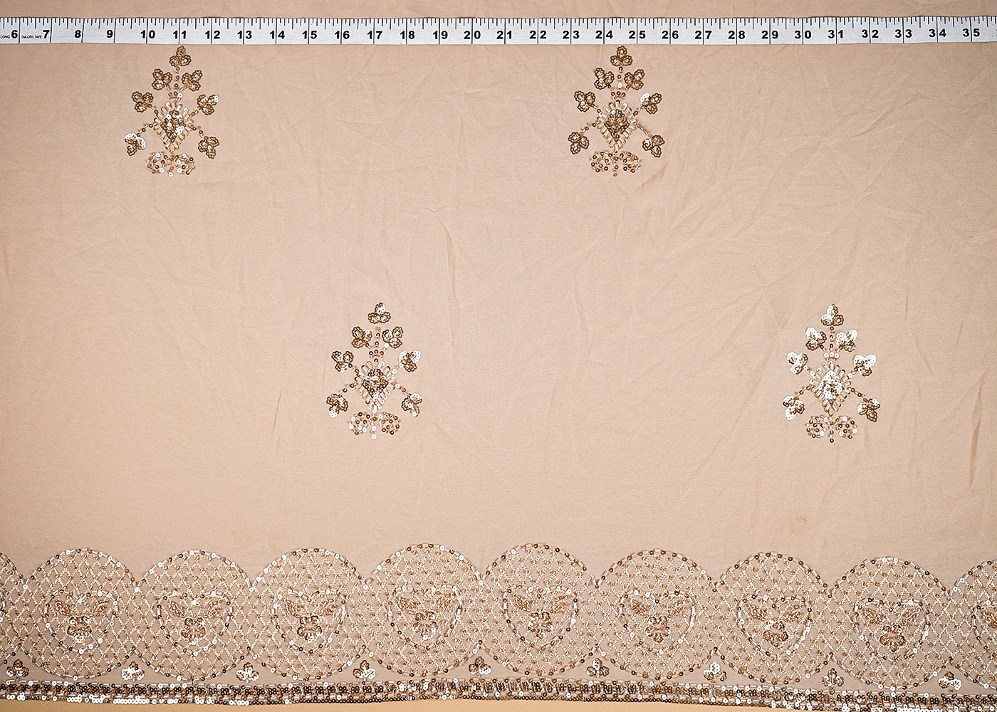 Beige Georgette Fabric With Allover Sequins, Katdana And Bead Work With Two Side Border 21129