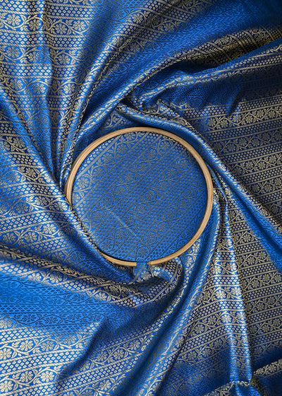 Firozi Banarasi Brocade Fabric With Allover Golden Zari Handloom 21148