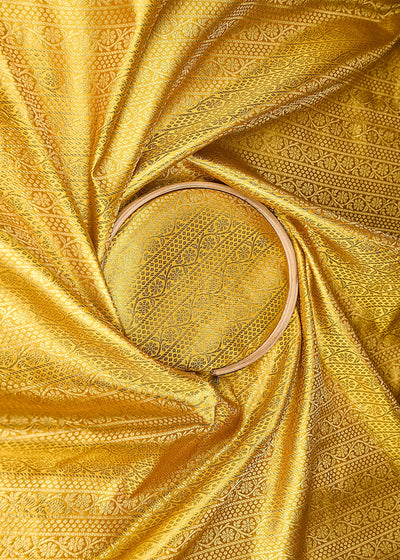Mustard Banarasi Brocade Fabric With Allover Golden Zari Handloom 21149