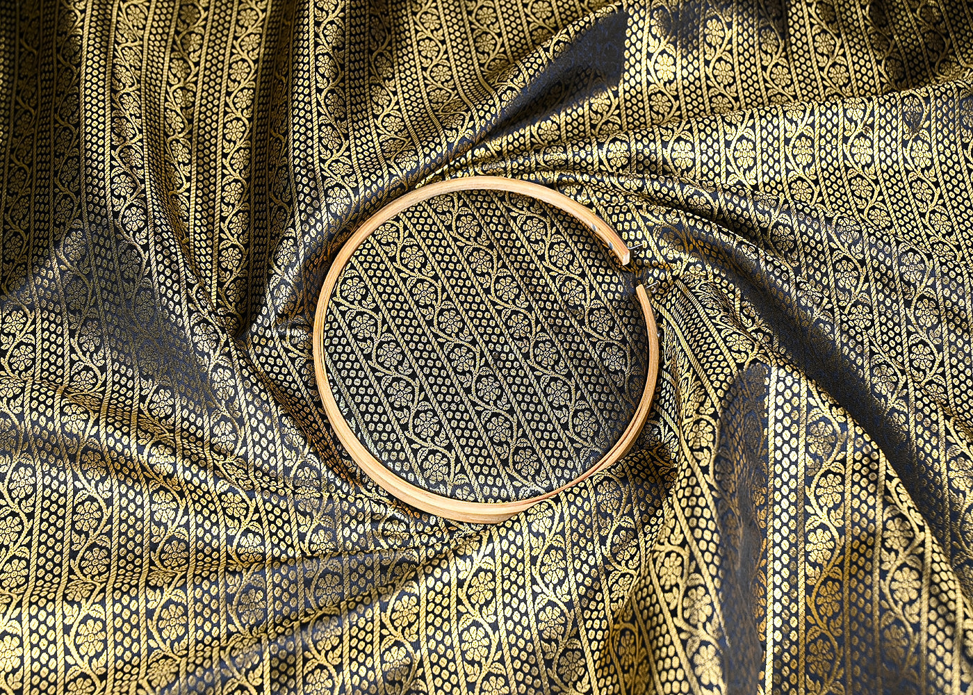 Black-Banarasi-Brocade-Fabric-With-Allover-Golden-Zari-Handloom-21151-close-view