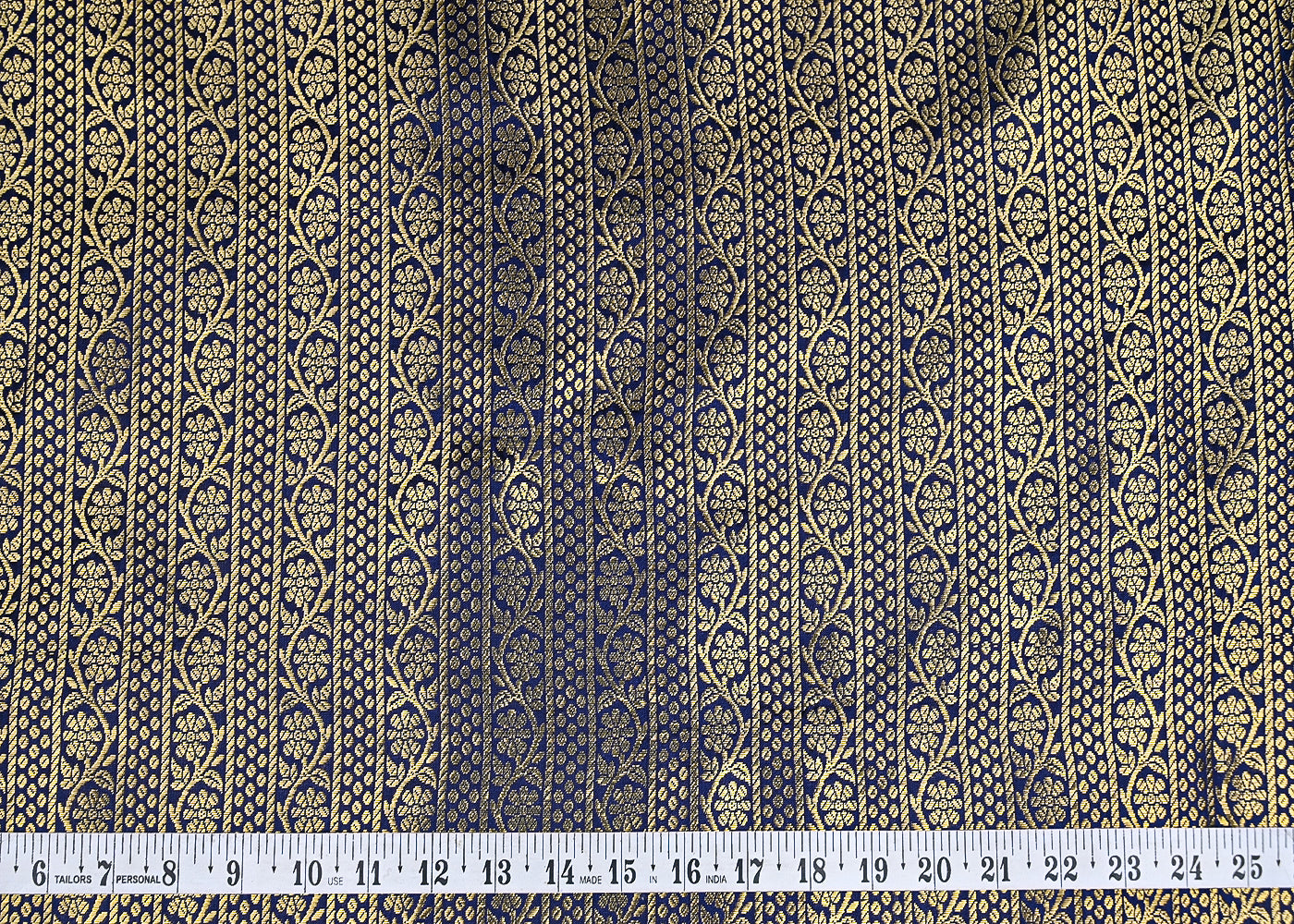 Navy-Blue-Banarasi-Brocade-Fabric-With-Allover-Golden-Zari-Handloom-21152-measurement-view