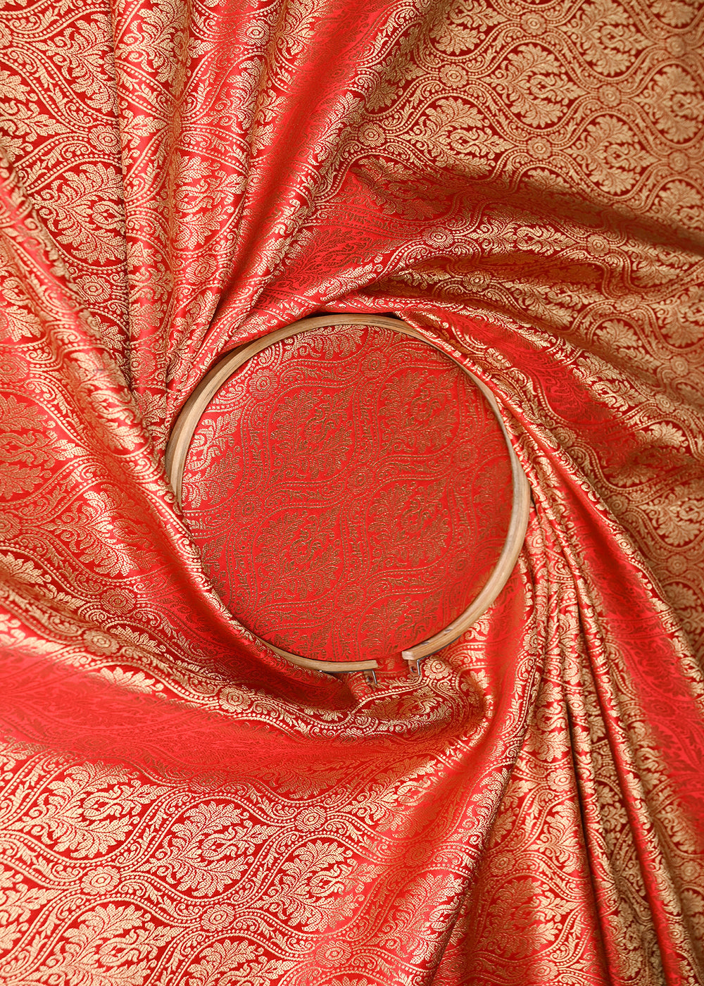 Red-Banarasi-Brocade-Fabric-With-Allover-Golden-Zari-Handloom-21158-close-view