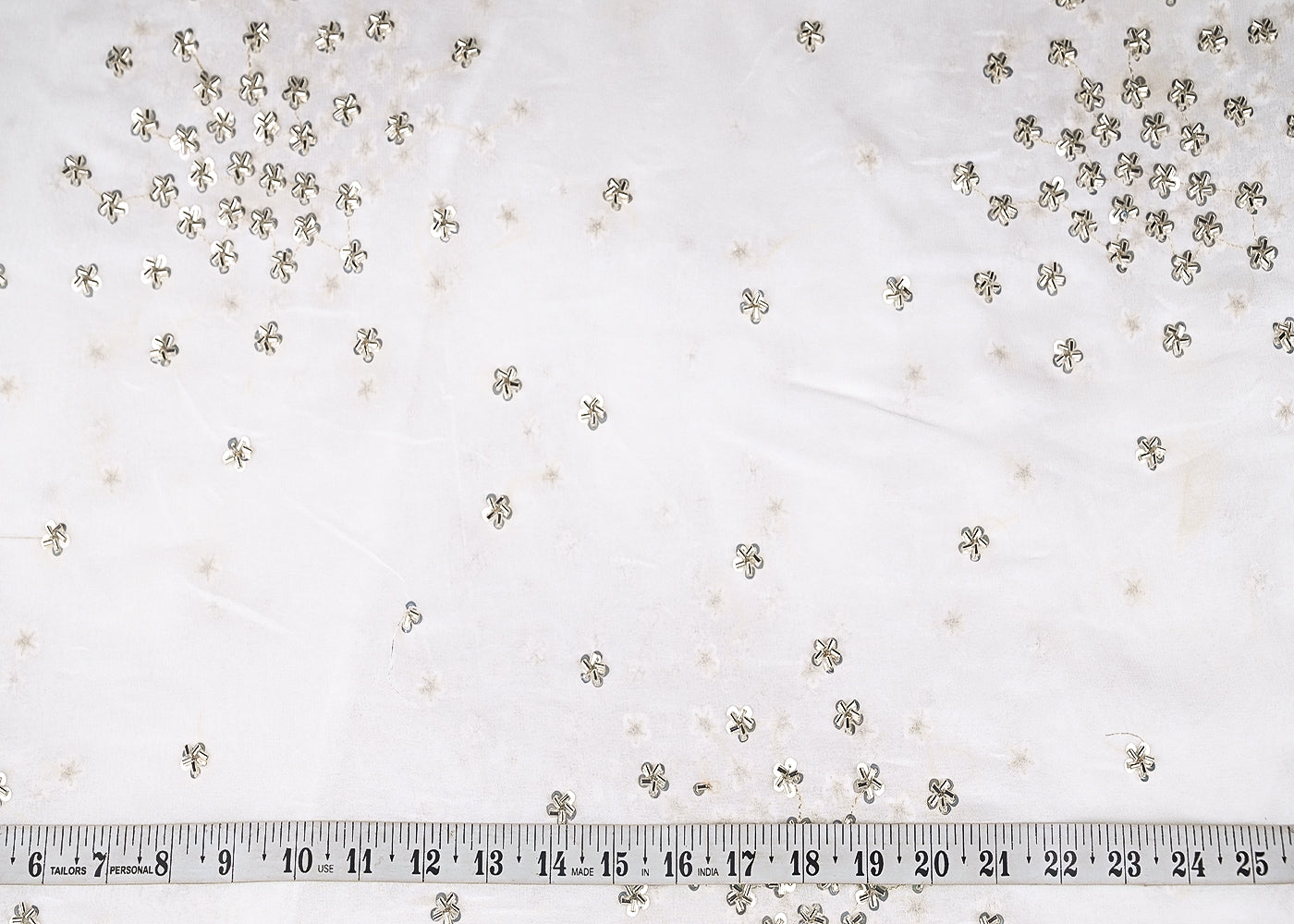 White Georgette Fabric With Allover Sequins, Katdana Work 21162