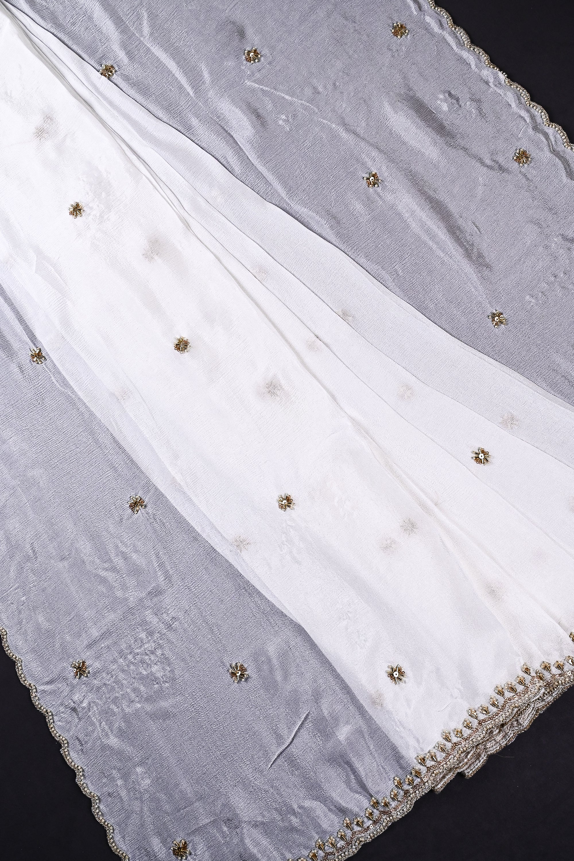White Dyeable Chinon Chiffon Dupatta All Over Zari, Sequins And Katdana Work 21173