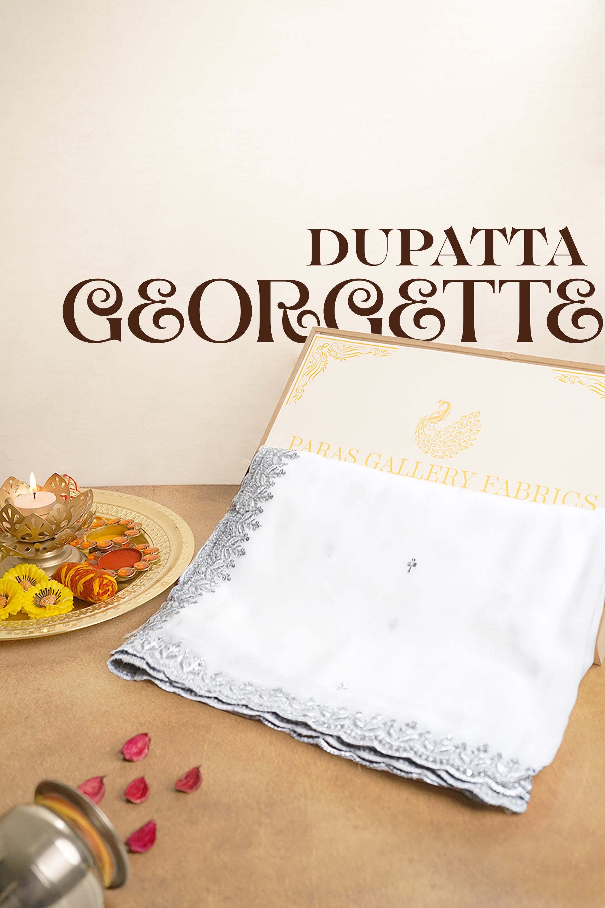 White Dyeable Georgette Dupatta With All Over Sequins And Zari Work 21174