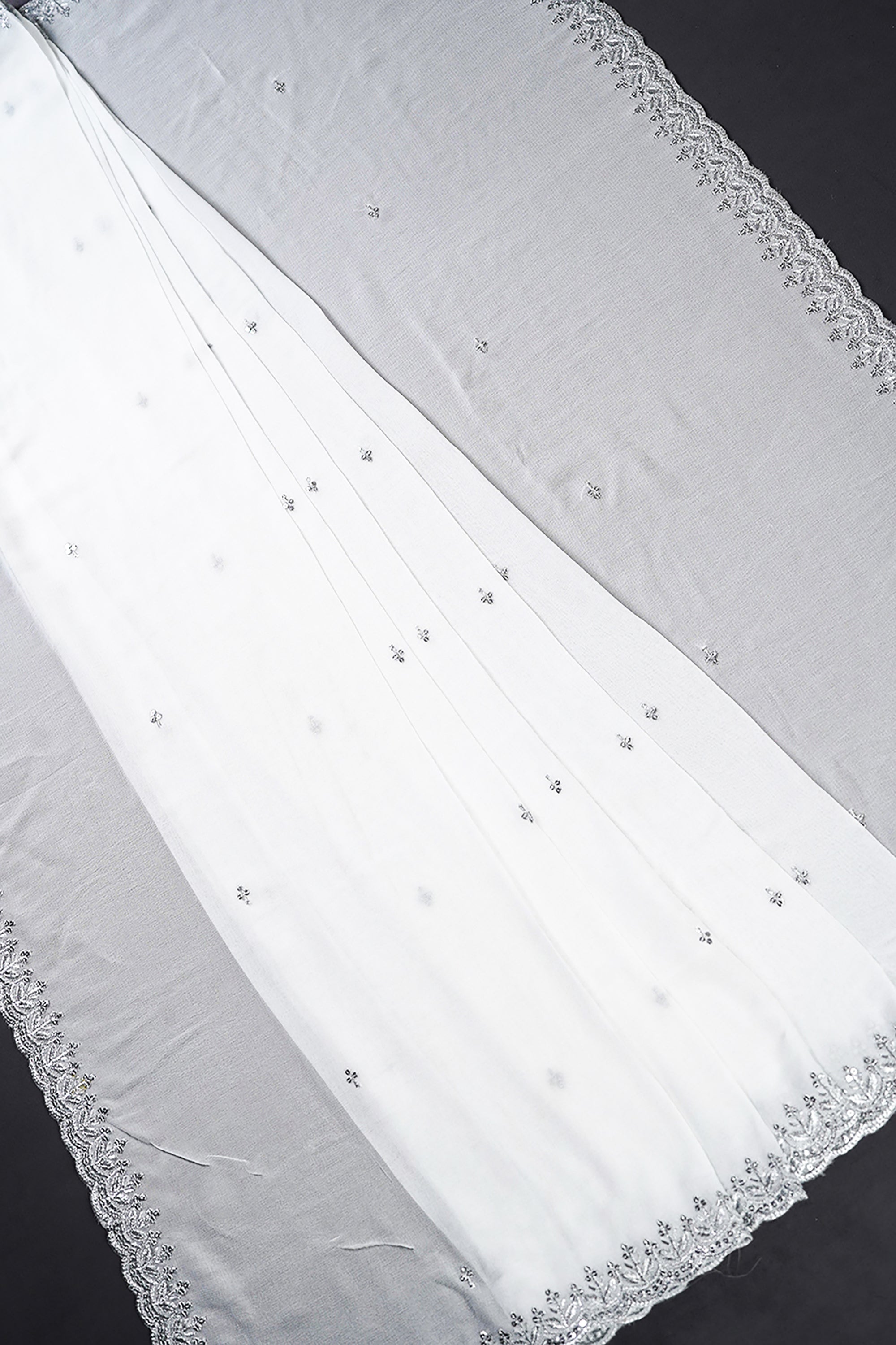 White Dyeable Georgette Dupatta With All Over Sequins And Zari Work 21174