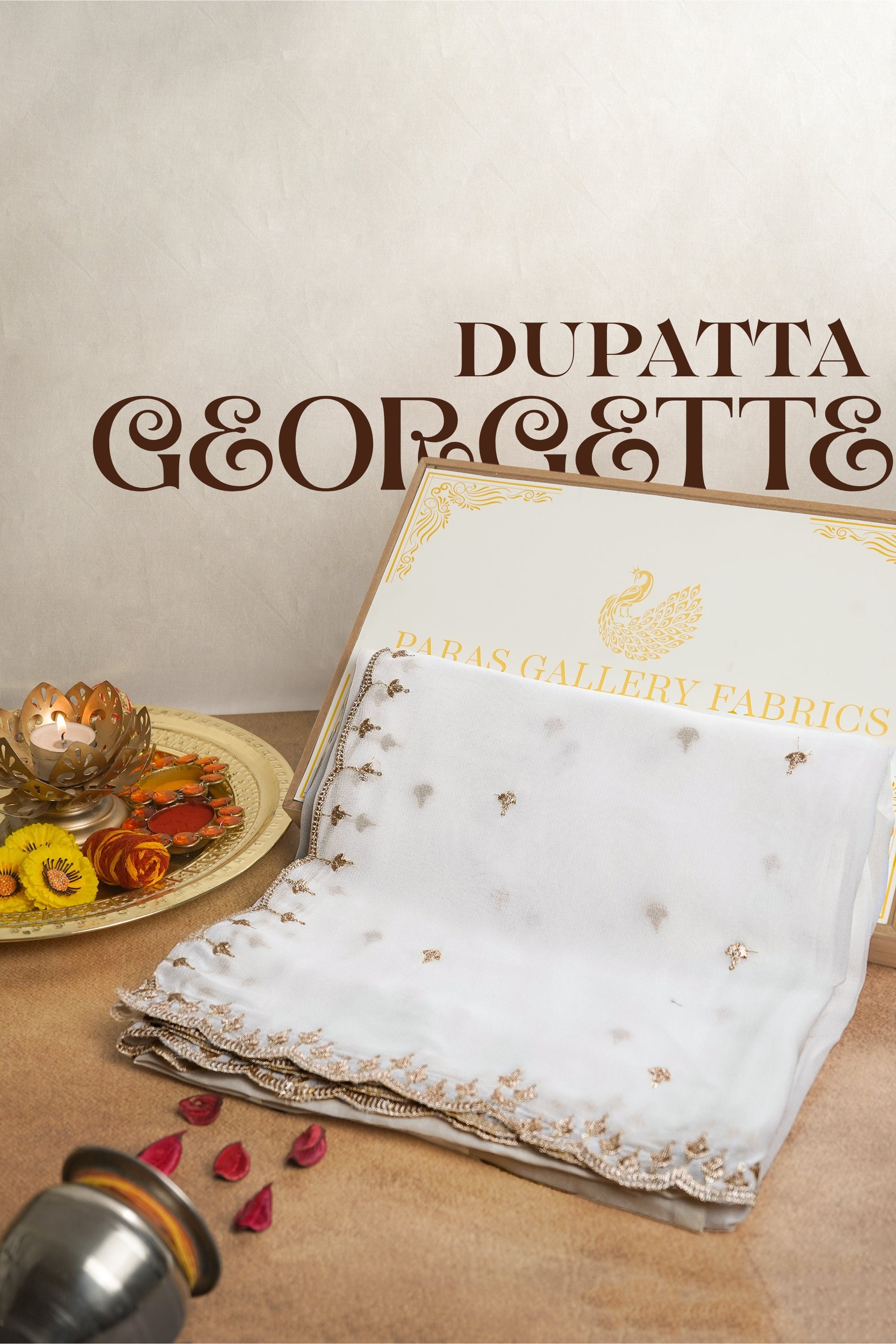 White Dyeable Georgette Dupatta With All Over Zari And Sequins Work 21177