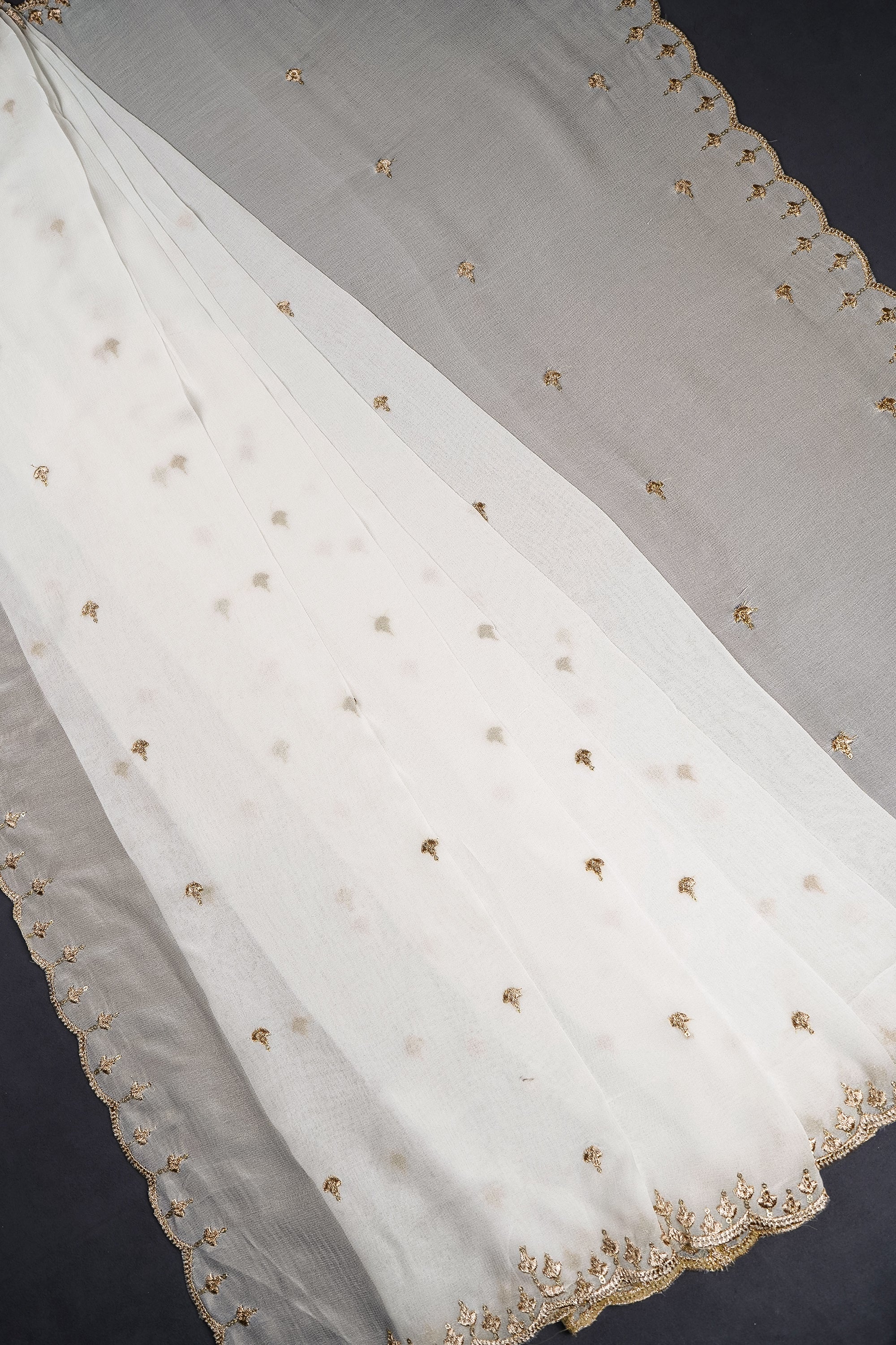 White Dyeable Georgette Dupatta With All Over Zari And Sequins Work 21177
