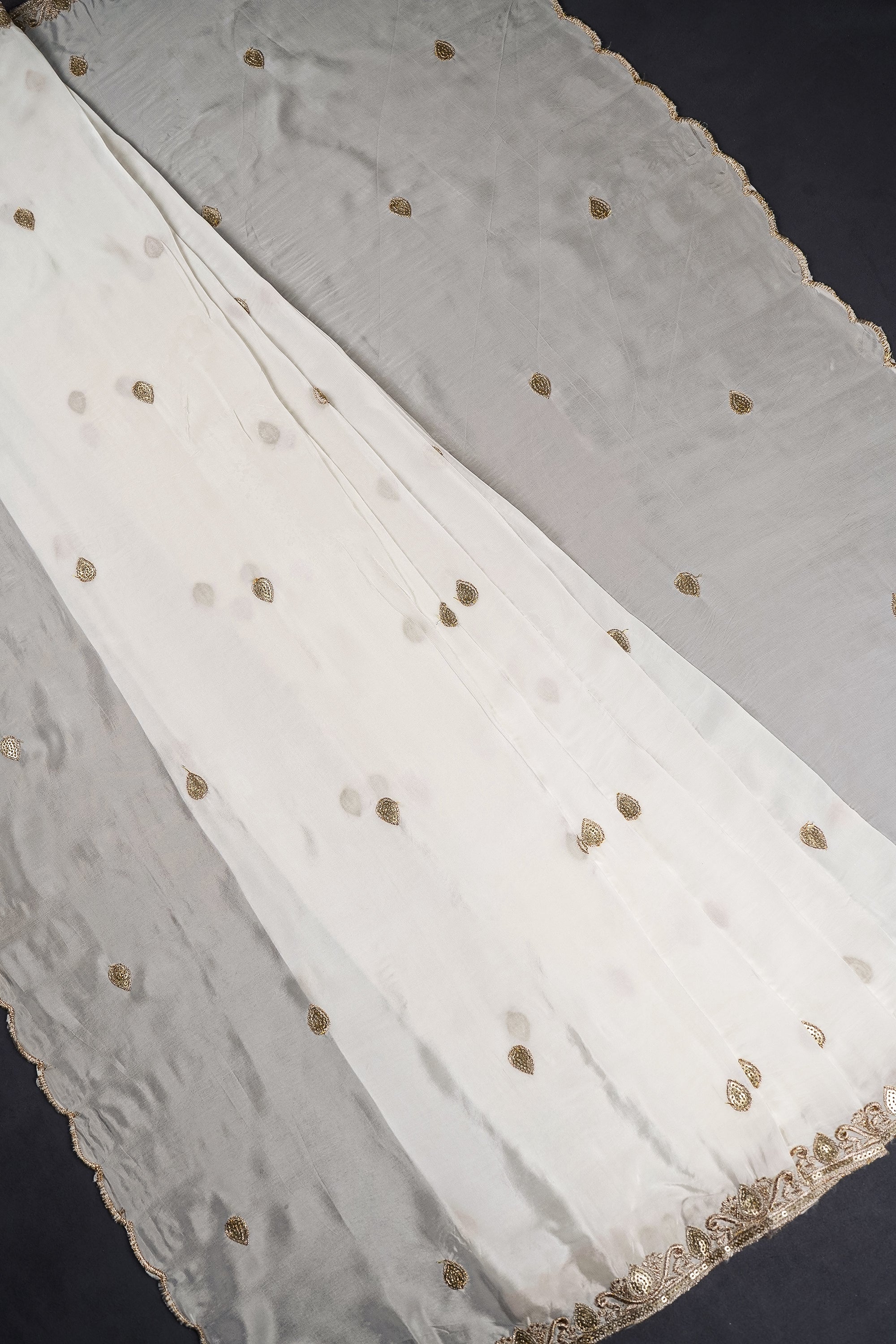 White Dyeable Crepe Dupatta With All Over Zari And Sequins Work 21122